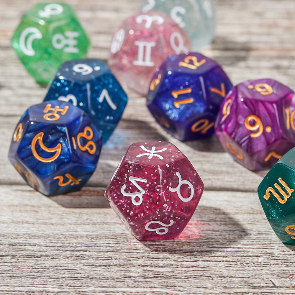 Wholesale Astrology Zodiac Signs Dice For Divination Board Game Acrylic polyhedral dice set 8 sides Rune Dice