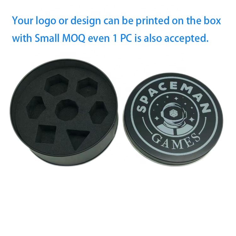 Small MOQ Round Shape UV Printing Logo Custom Dice Game Metal Box for Storage