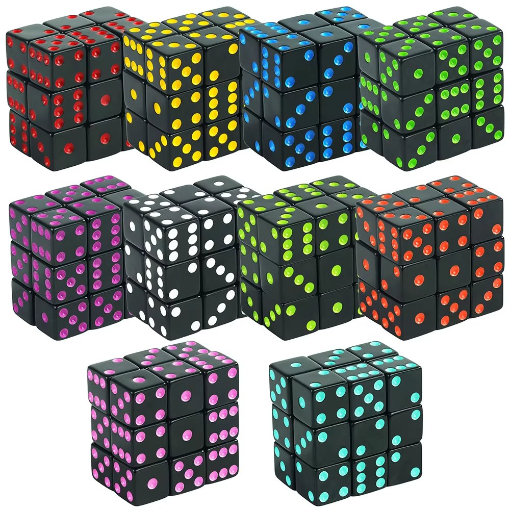 Factory Wholesale Custom Right Angle 16Mm Black Dice With Color Dots Form Board Games