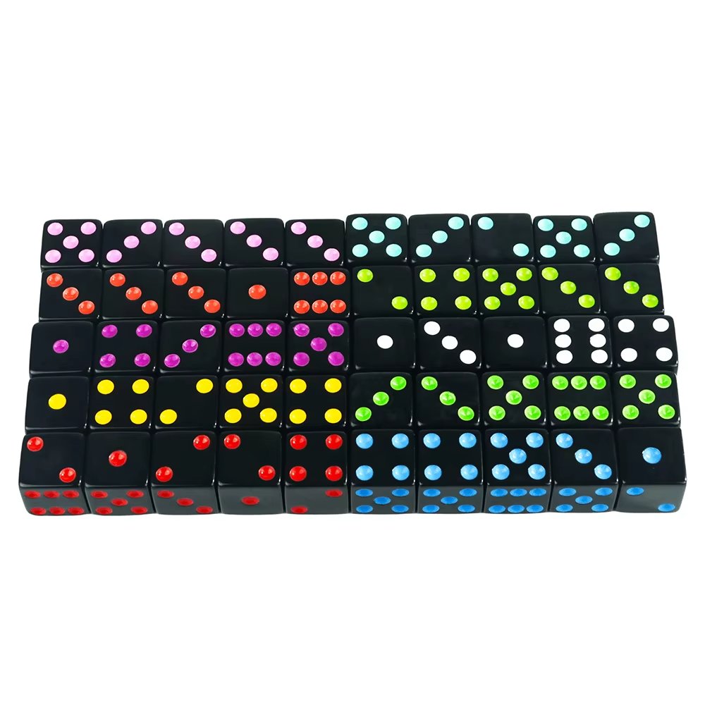 Factory Wholesale Custom Right Angle 16Mm Black Dice With Color Dots Form Board Games
