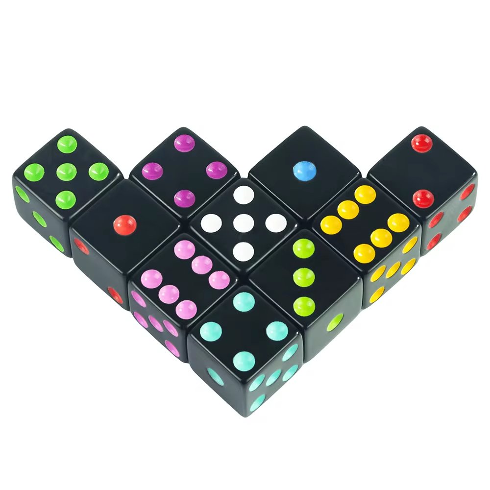 Factory Wholesale Custom Right Angle 16Mm Black Dice With Color Dots Form Board Games