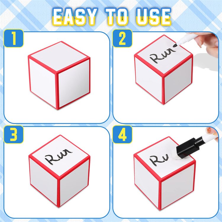Custom Size Color PU Foam Dice Cubes Wipe-Off Write Dry Erase Teaching Block Learning and Playing Game Toy