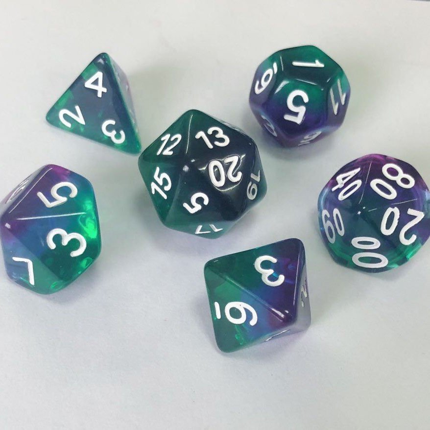 Resin 2 color mixed new board game resin custom dice with painting customized d4 d6 d8 d10 d12 d20 dice game 7pc set