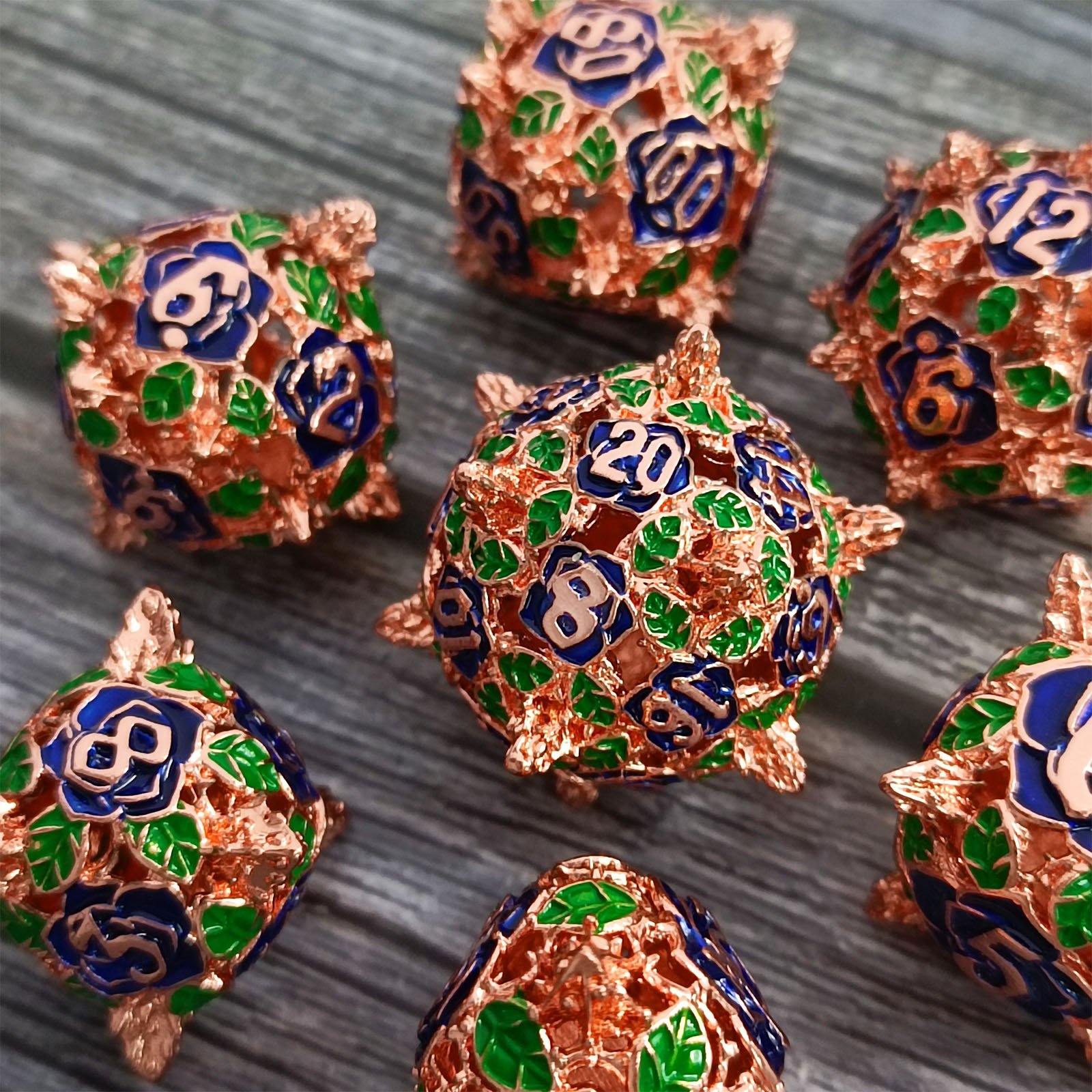 High Quality Colorful Floral System Gold Rose Hollow Dice Tabletop Board Game RPG Dice Accessories DND Hollow Dice Set