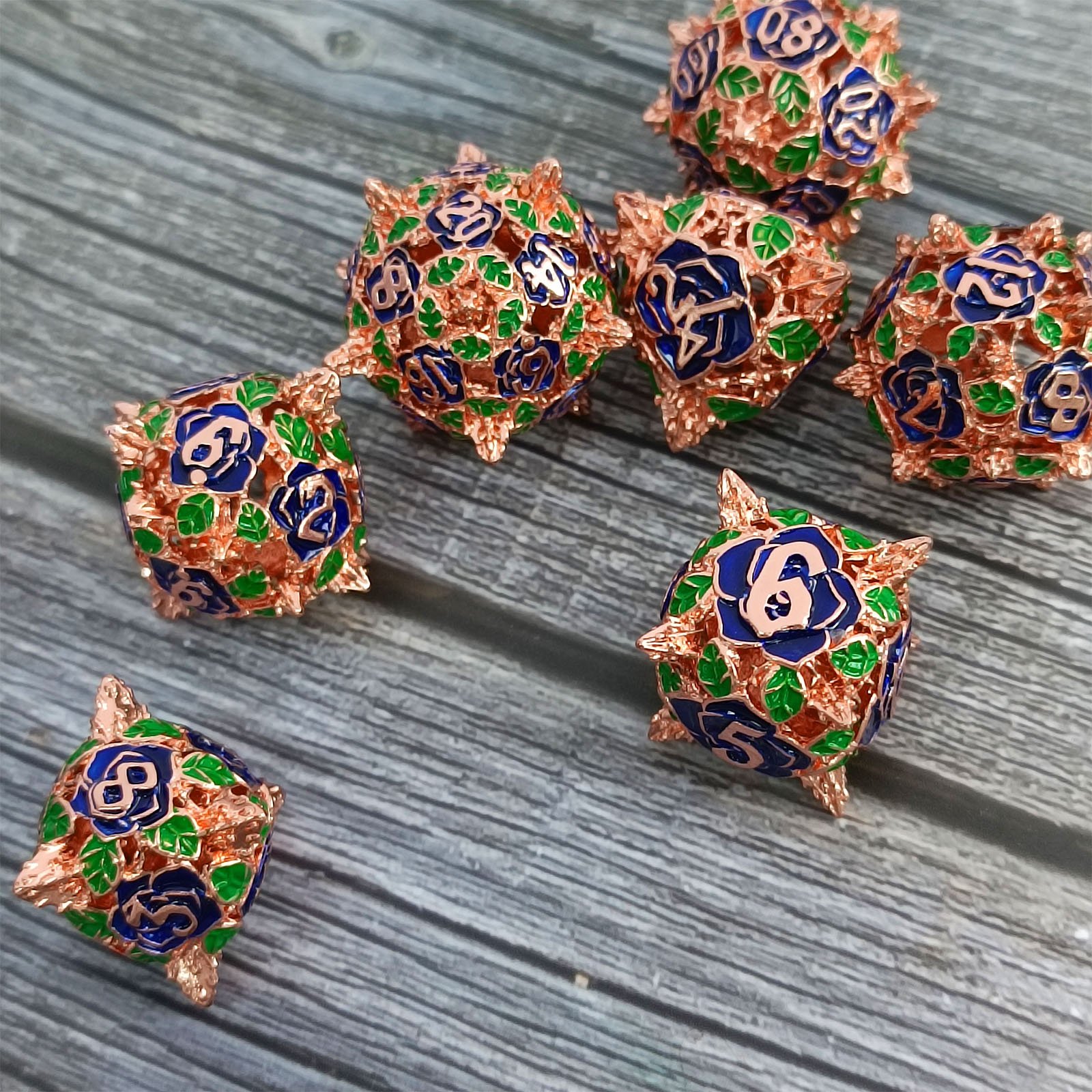 High Quality Colorful Floral System Gold Rose Hollow Dice Tabletop Board Game RPG Dice Accessories DND Hollow Dice Set