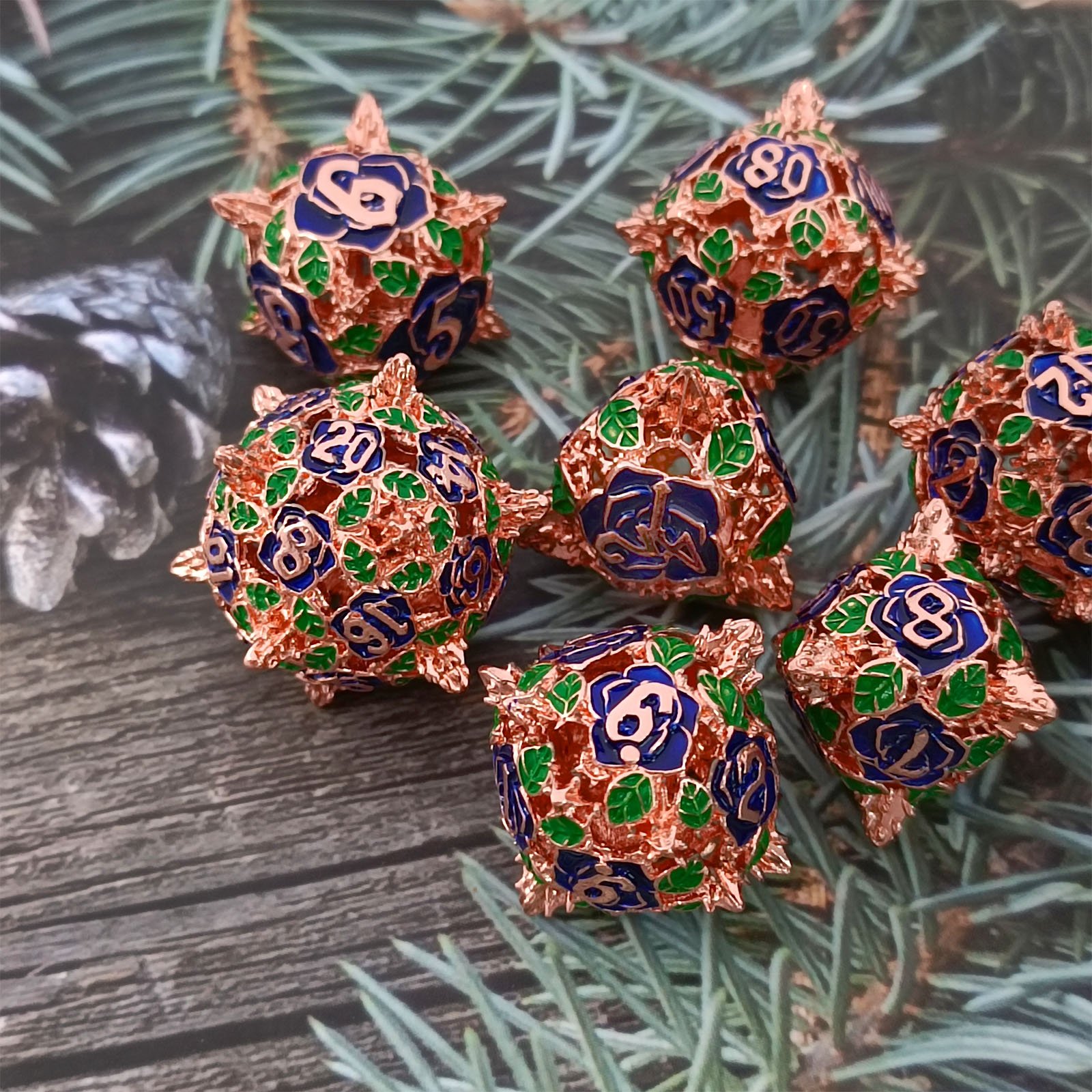 High Quality Colorful Floral System Gold Rose Hollow Dice Tabletop Board Game RPG Dice Accessories DND Hollow Dice Set