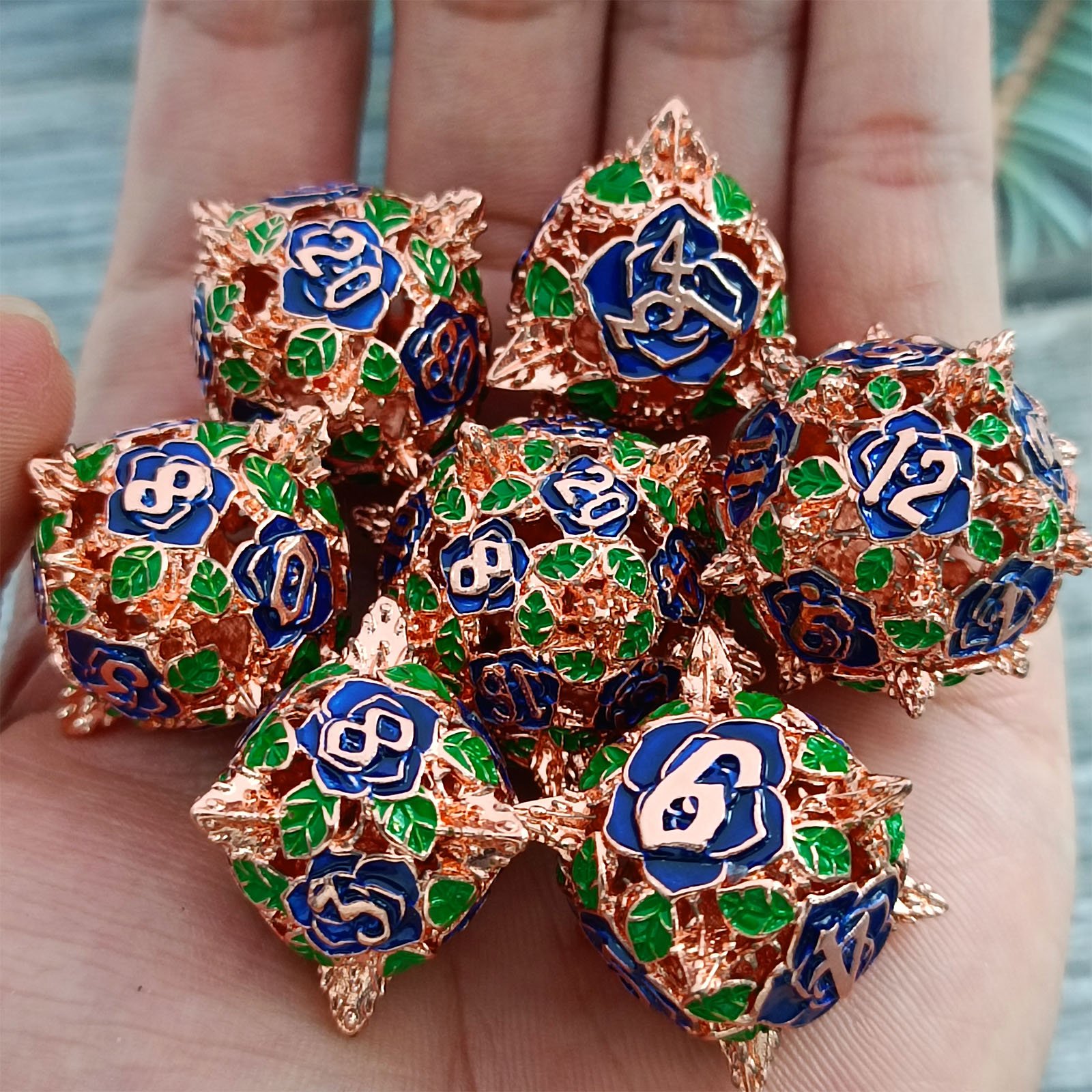 High Quality Colorful Floral System Gold Rose Hollow Dice Tabletop Board Game RPG Dice Accessories DND Hollow Dice Set