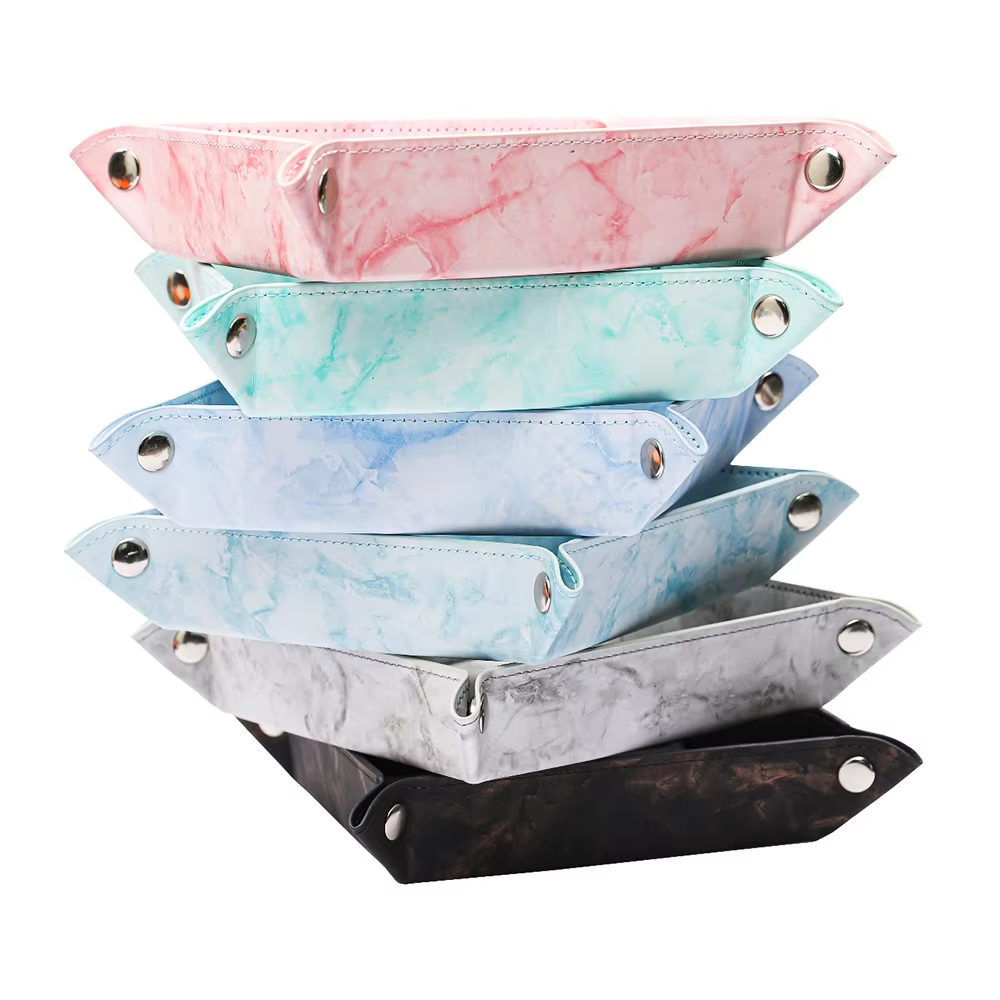 Marbled Dice Tray PU Leather Four-Corner Storage Tray Dice Tray Custom Logo Dice Game Accessories