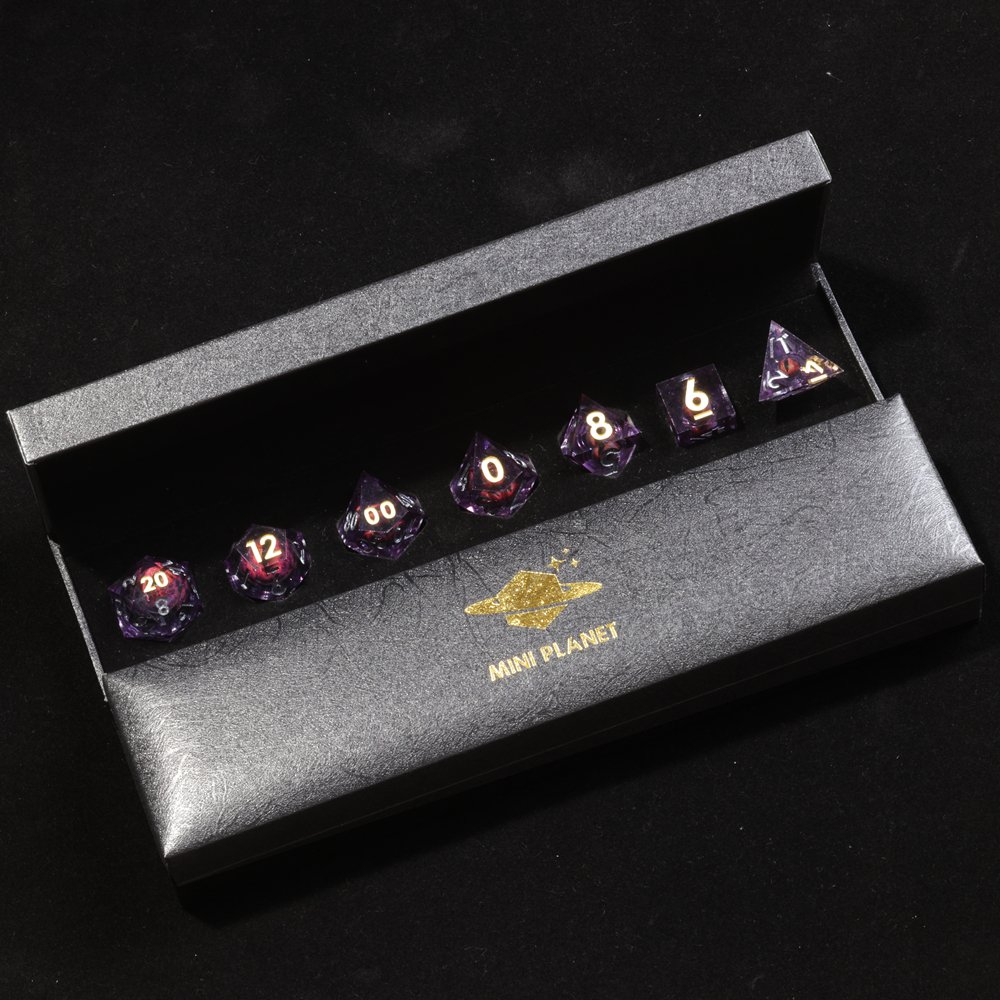 MINI PLANET DND Dice Set Red Dragon Eye Liquid Core Dice RPG Dungeons&Dragons Wholesale Custom Handmade Polyhedral Resin Dice