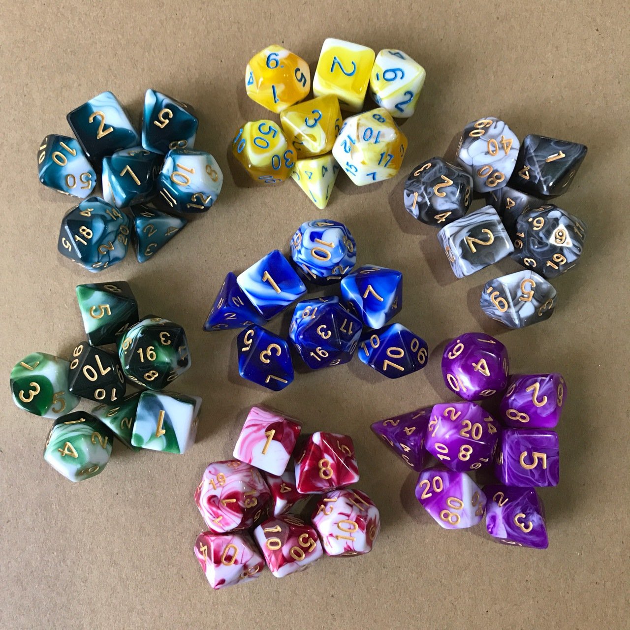 Set of 7 Custom Logo D20 Shape 16mm Square Acrylic Wood Plastic PRTG Game Pieces Two-Color Star Runner Dice for DND Use