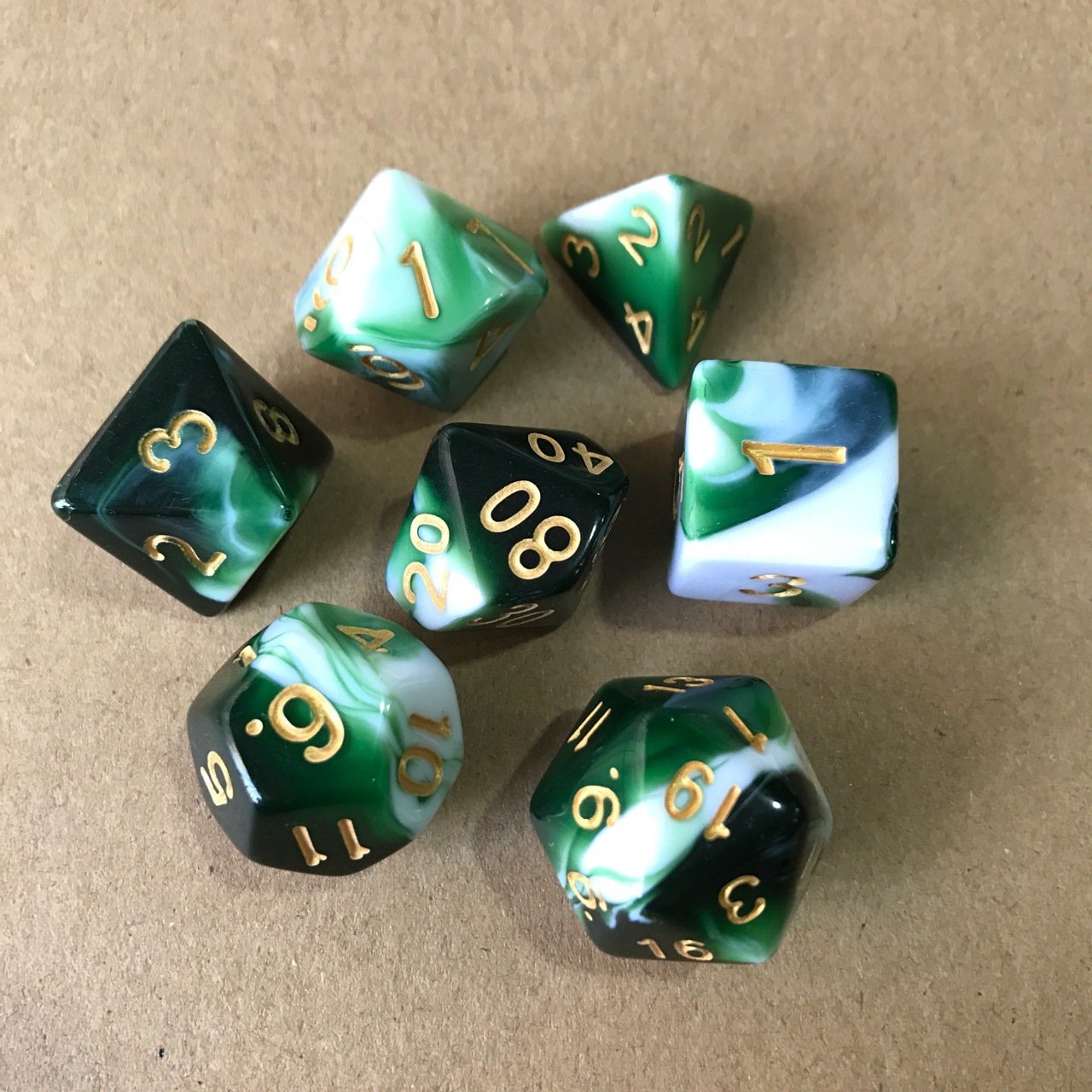 Set of 7 Custom Logo D20 Shape 16mm Square Acrylic Wood Plastic PRTG Game Pieces Two-Color Star Runner Dice for DND Use