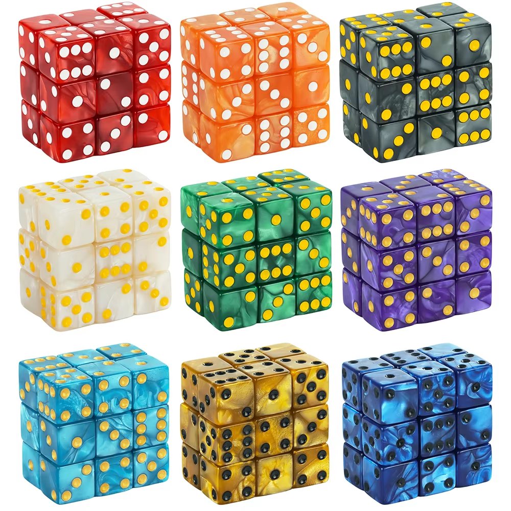 New Design 12mm D6 Pearl Dice with Colorful Pips 6 Sided Square and Round Corner Dices