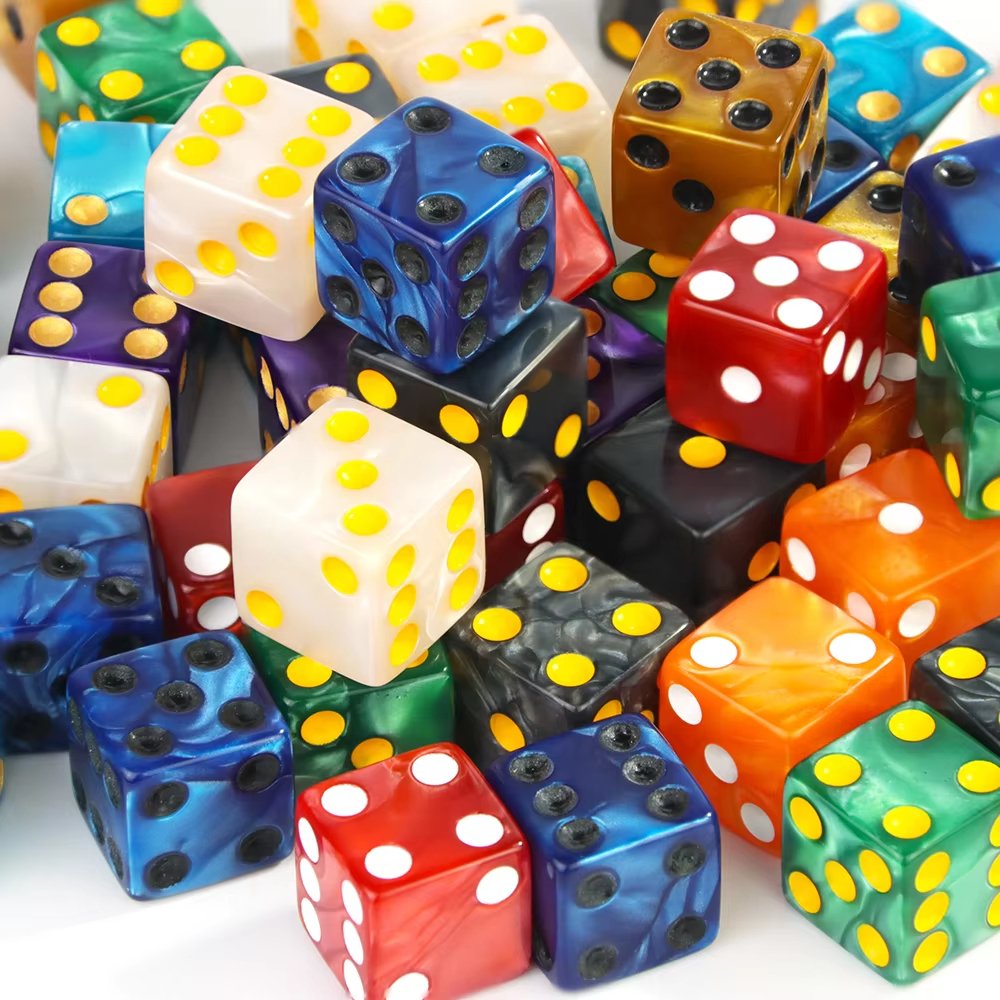 New Design 12mm D6 Pearl Dice with Colorful Pips 6 Sided Square and Round Corner Dices