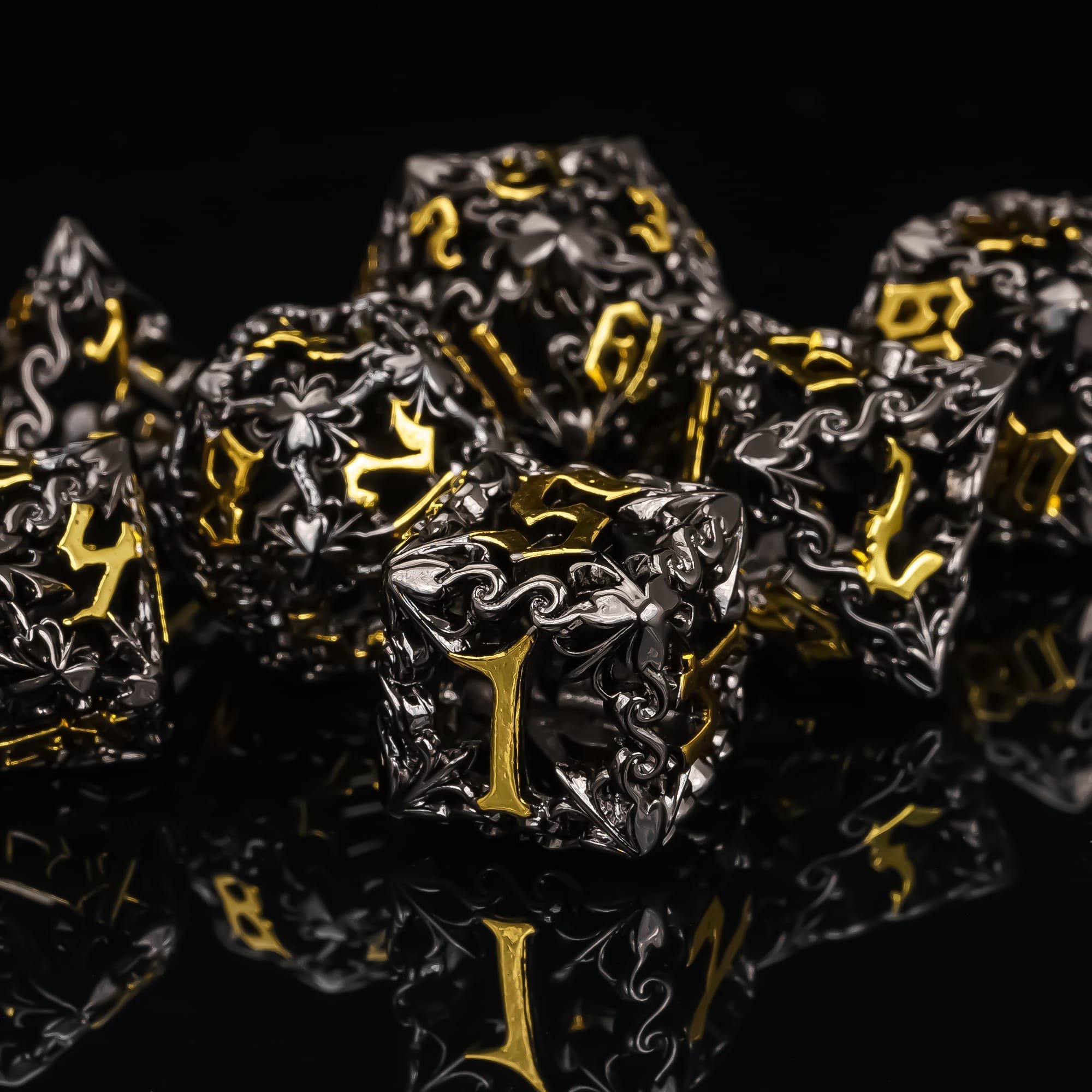 Udixi Hollow Black&Golden Metal Dice Dragon Flower custom metal dice set dnd rpg board game dice sets