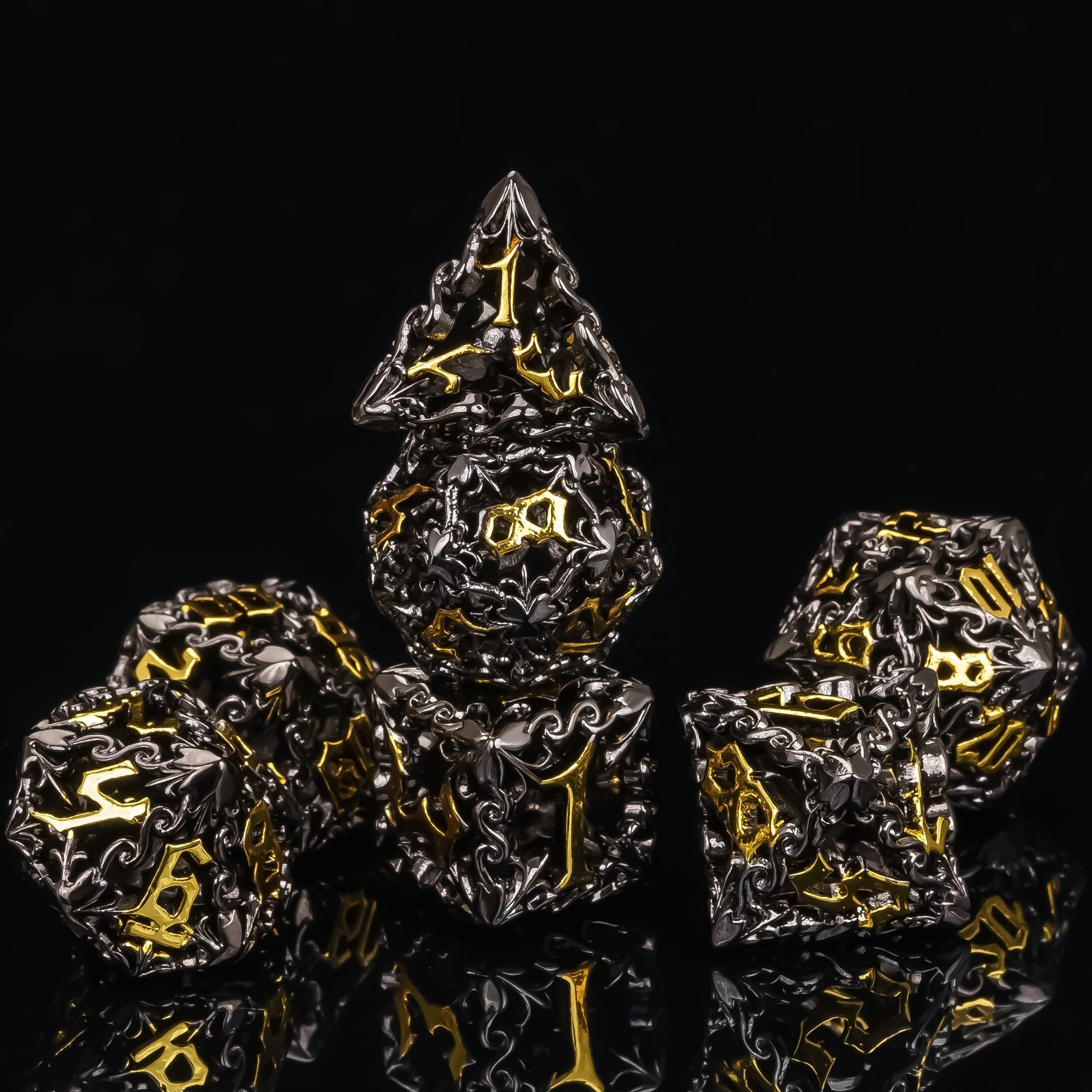 Udixi Hollow Black&Golden Metal Dice Dragon Flower custom metal dice set dnd rpg board game dice sets