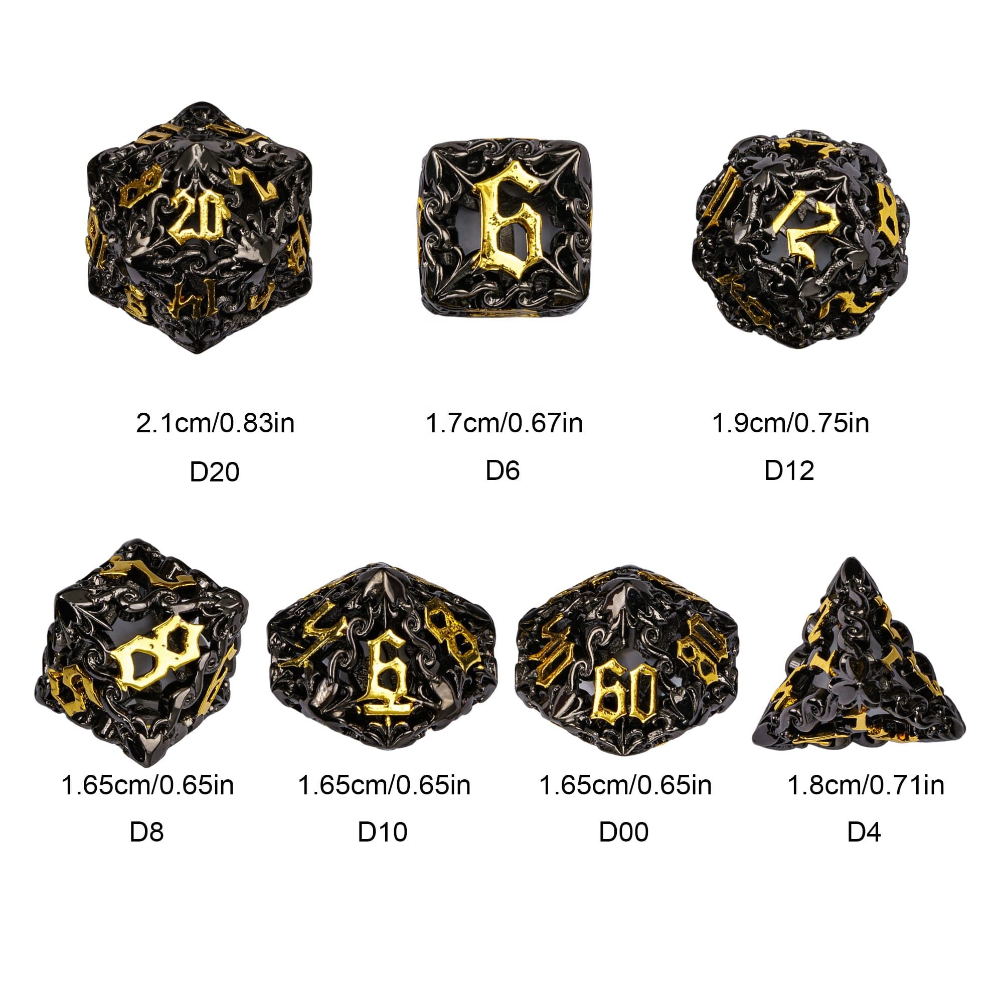 Udixi Hollow Black&Golden Metal Dice Dragon Flower custom metal dice set dnd rpg board game dice sets