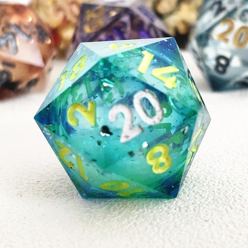 MINI PLANET DND D20 Dice Wholesale Custom Various Sizes D20 RPG sharp polyhedral liquid core dice Custom D20 Dice Set 50mm D20