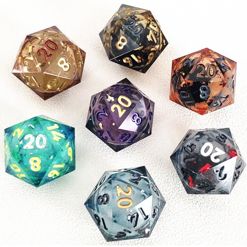 MINI PLANET DND D20 Dice Wholesale Custom Various Sizes D20 RPG sharp polyhedral liquid core dice Custom D20 Dice Set 50mm D20