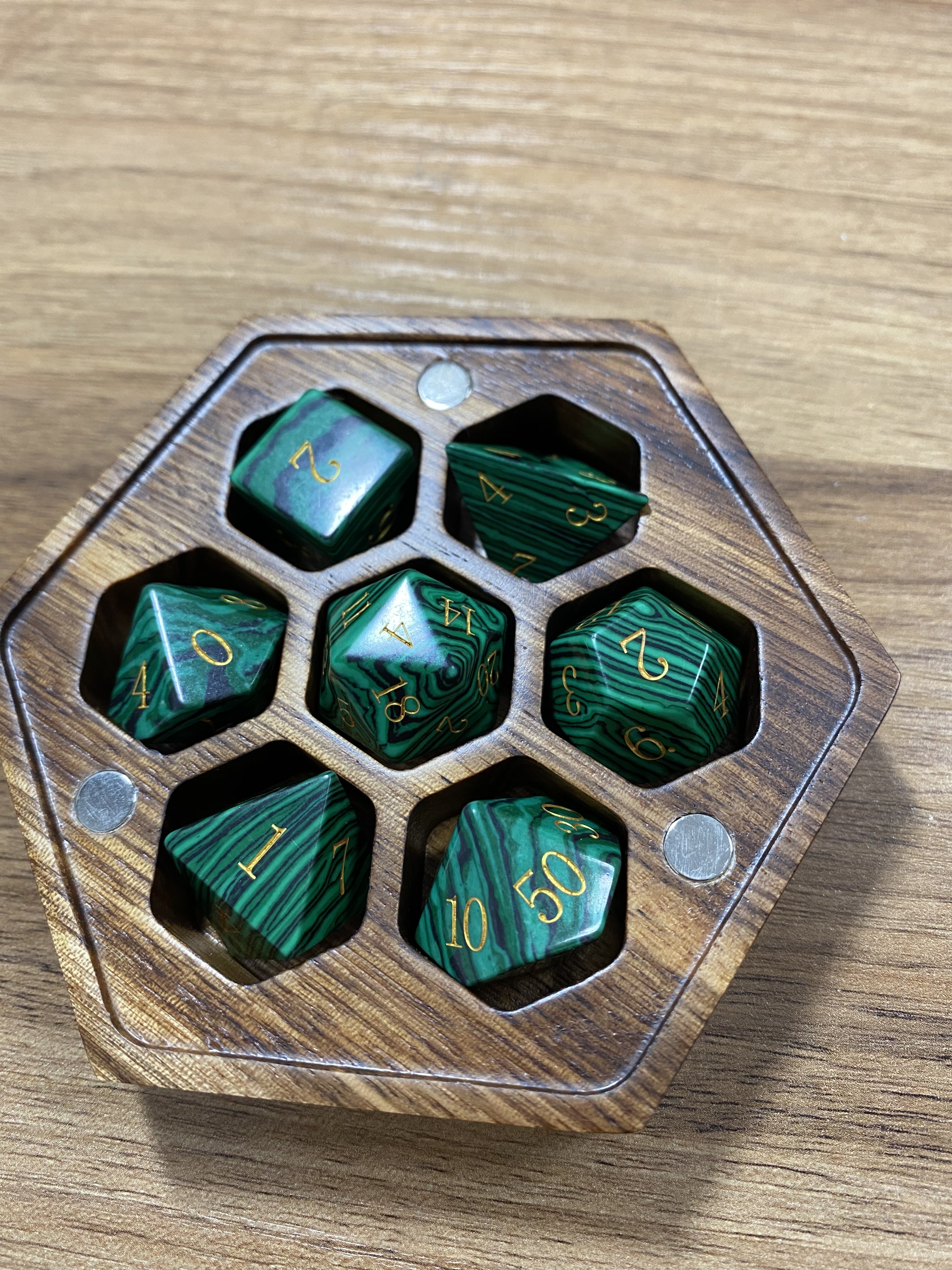ENGRAVED MALACHITE Dungeons Dragons DND RPG 7 piece PRG gemstone dice set