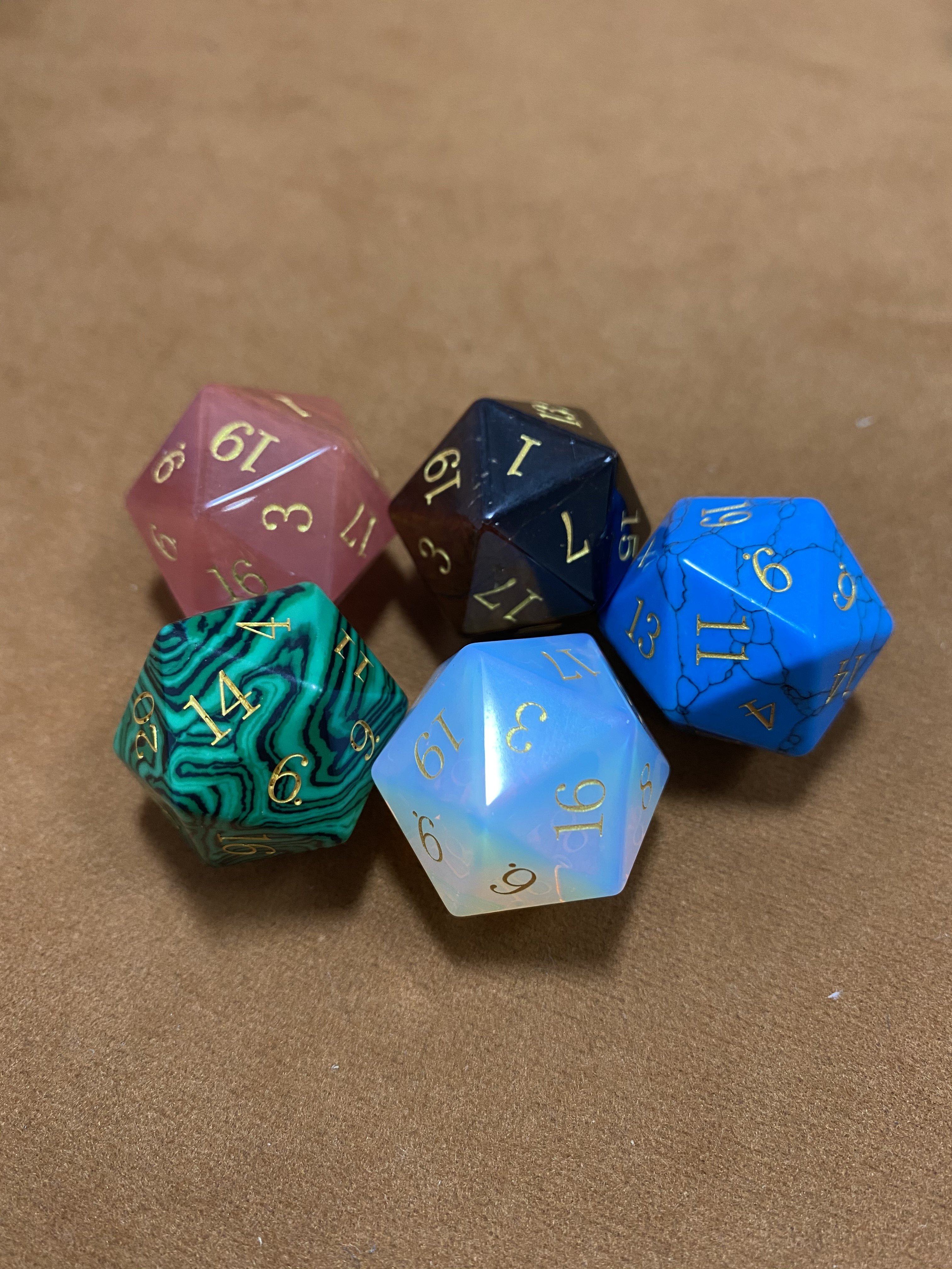 ENGRAVED MALACHITE Dungeons Dragons DND RPG 7 piece PRG gemstone dice set