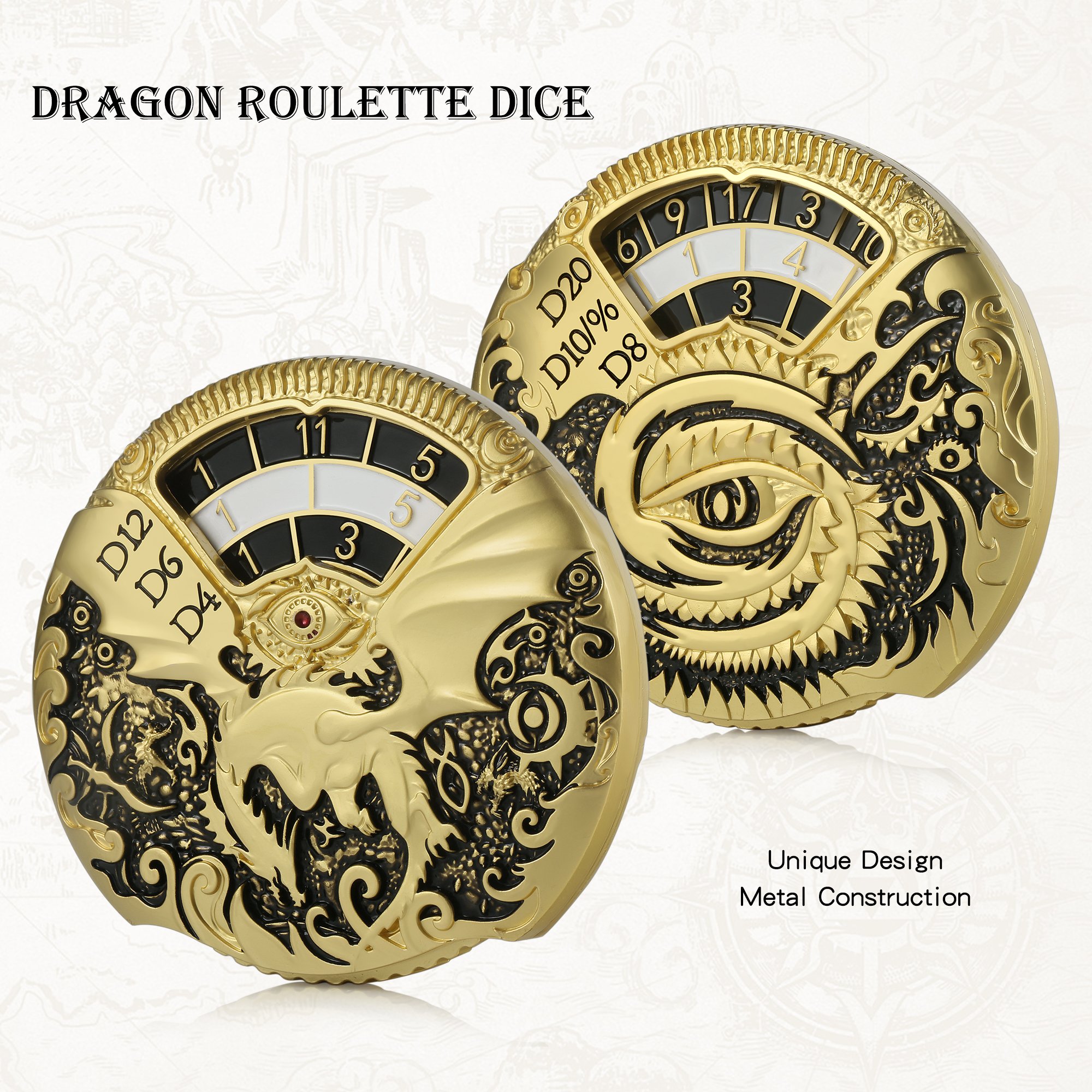 New 7-in-1 Roulette Dice Set D&d Metal Rotates Dice D20 D12 D10 D6 D4 D% Spinner Dnd Dice for TTRPG Dungeons and Dragons Game