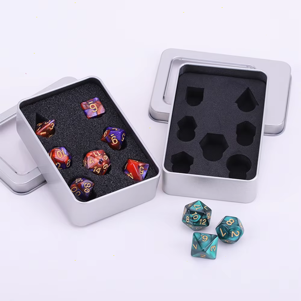 DND Dice Box Custom Logo Rectangle Tinplate Dice Box Metal D&D RPG Dice Box Packaging