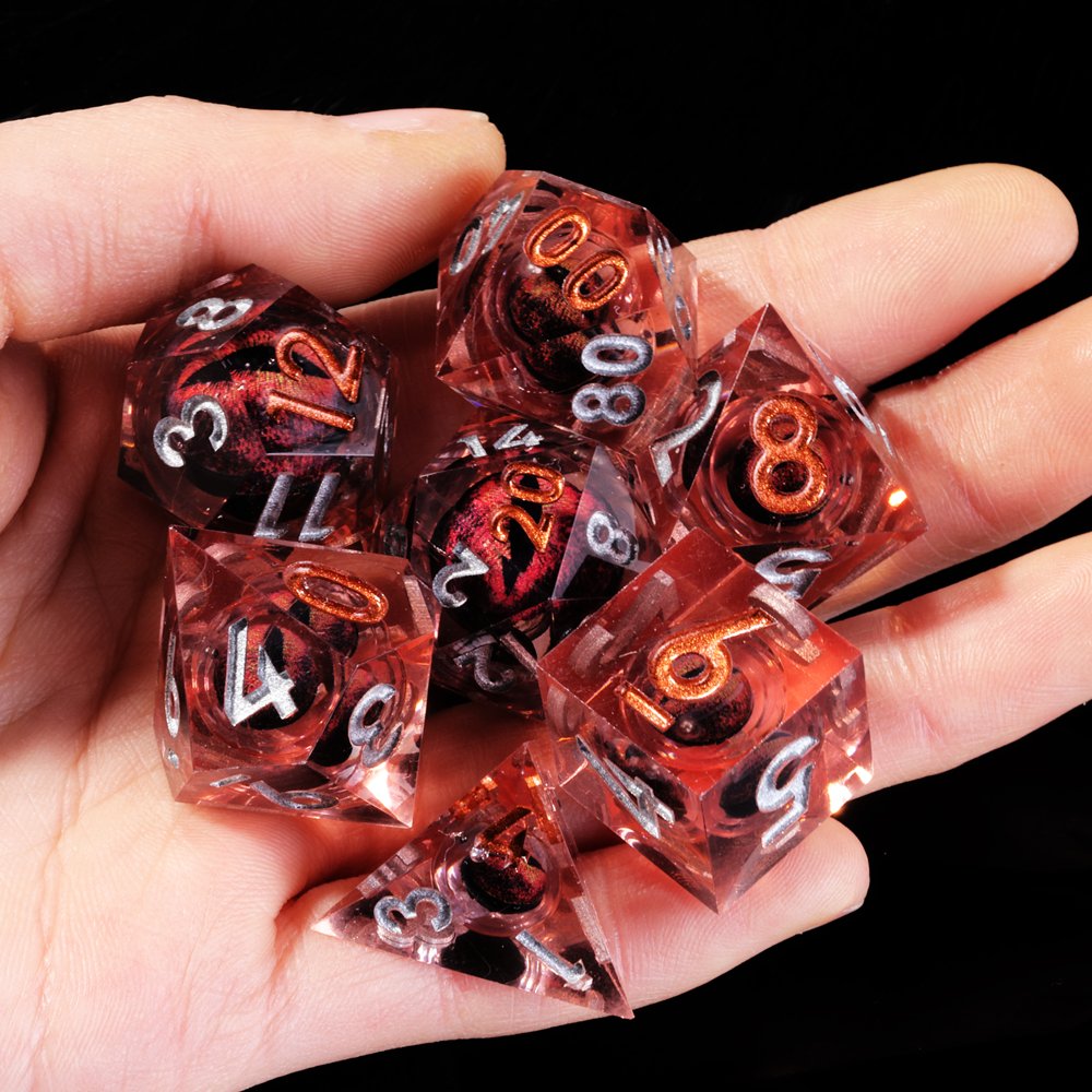 MINI PLANET DND Dice Set Red Dragon Eye Liquid Core Dice RPG Dungeons&Dragons Wholesale Custom Handmade Polyhedral Resin Dice