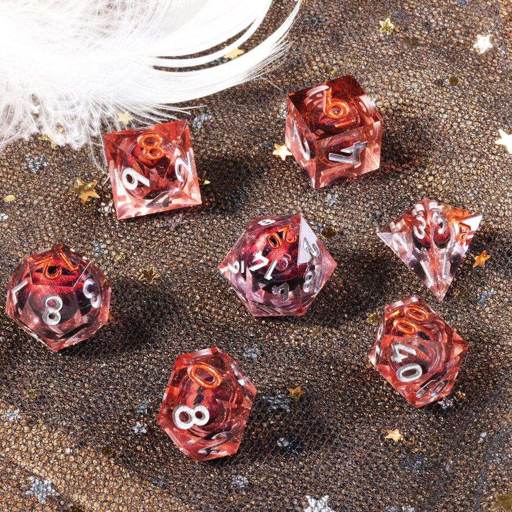 MINI PLANET DND Dice Set Red Dragon Eye Liquid Core Dice RPG Dungeons&Dragons Wholesale Custom Handmade Polyhedral Resin Dice