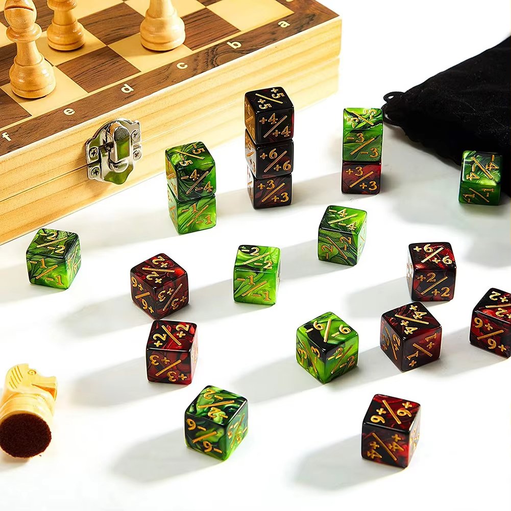 Double Color 16mm D6 Dice Counters +1/+1 And -1/-1 Counter Dice For Table Games White & Black Straight Dice