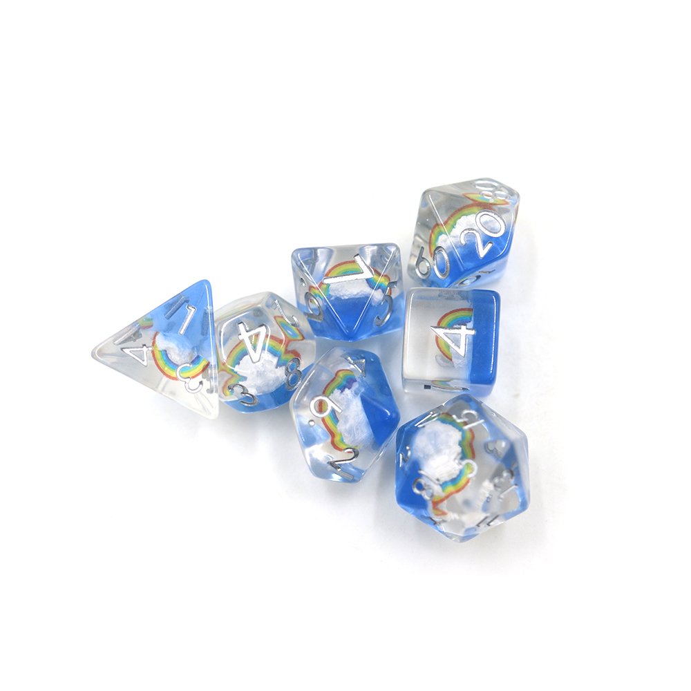16mm Custom Dice Set dnd polyhedral whole sale resin rainbow inclusion dice