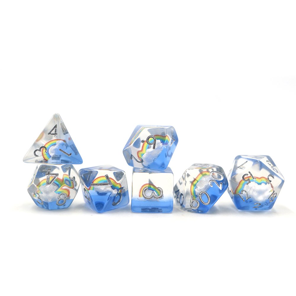 16mm Custom Dice Set dnd polyhedral whole sale resin rainbow inclusion dice