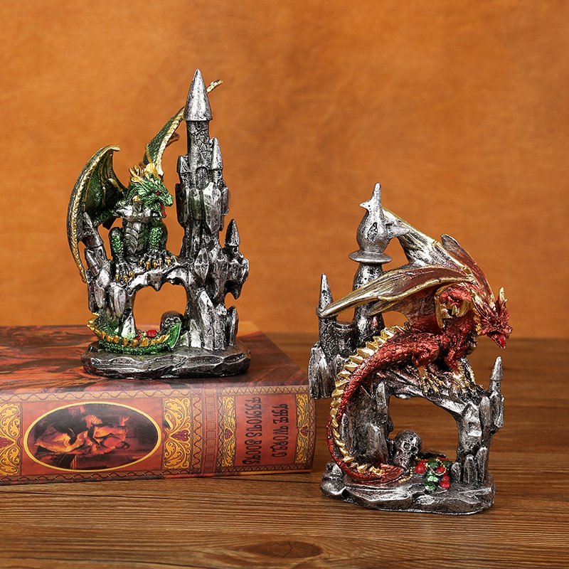 MINI PLANET Battle Flying Dragon Castle DND Ornament Resin Dragon Figurine RPG Dragon and Dungeon Game Accessories Board Games