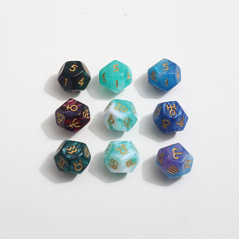 3pcs per unit acrylic flash powder colorful constellation divination Fortune-telling 12-face poker dice16mm Board Dice Game