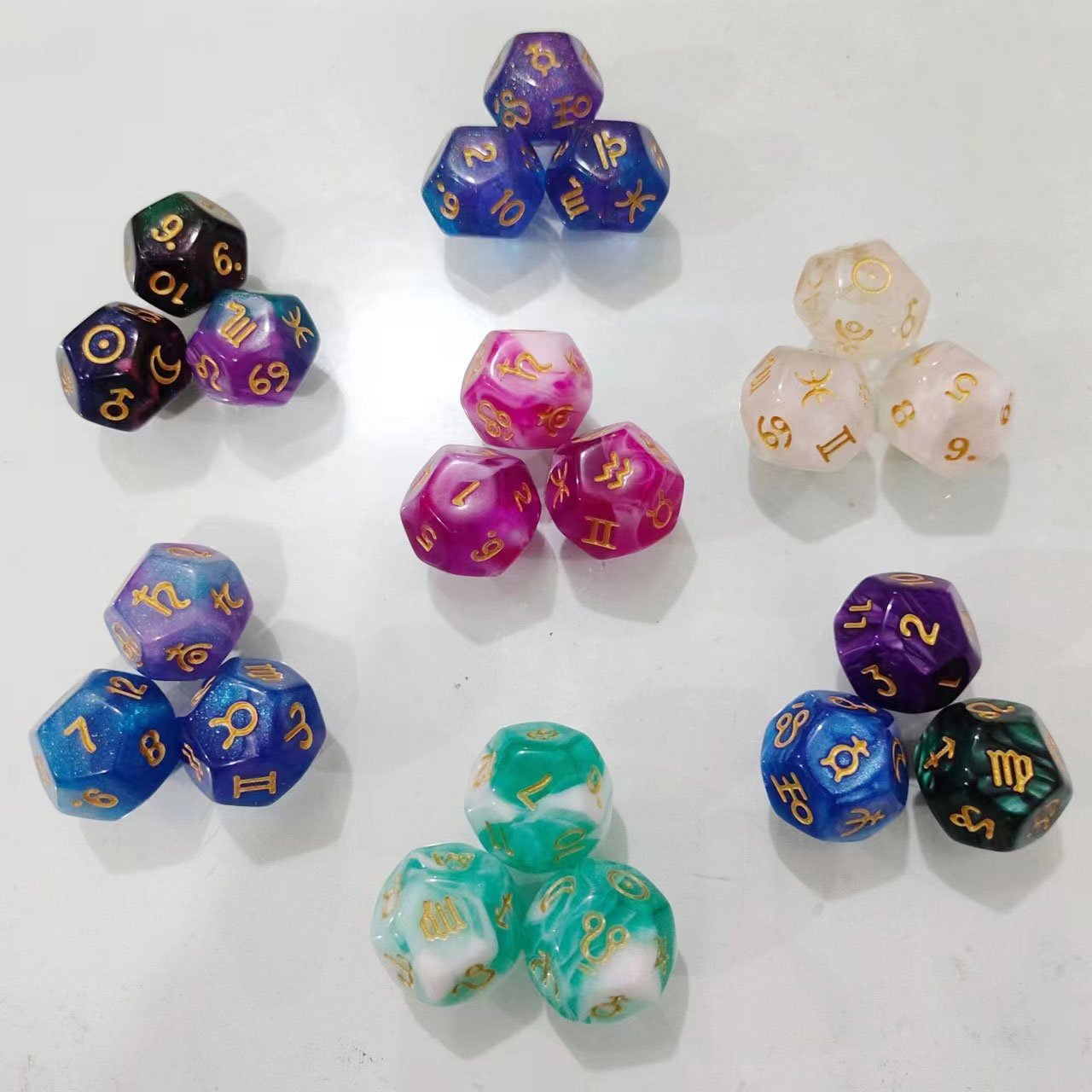 3pcs per unit acrylic flash powder colorful constellation divination Fortune-telling 12-face poker dice16mm Board Dice Game