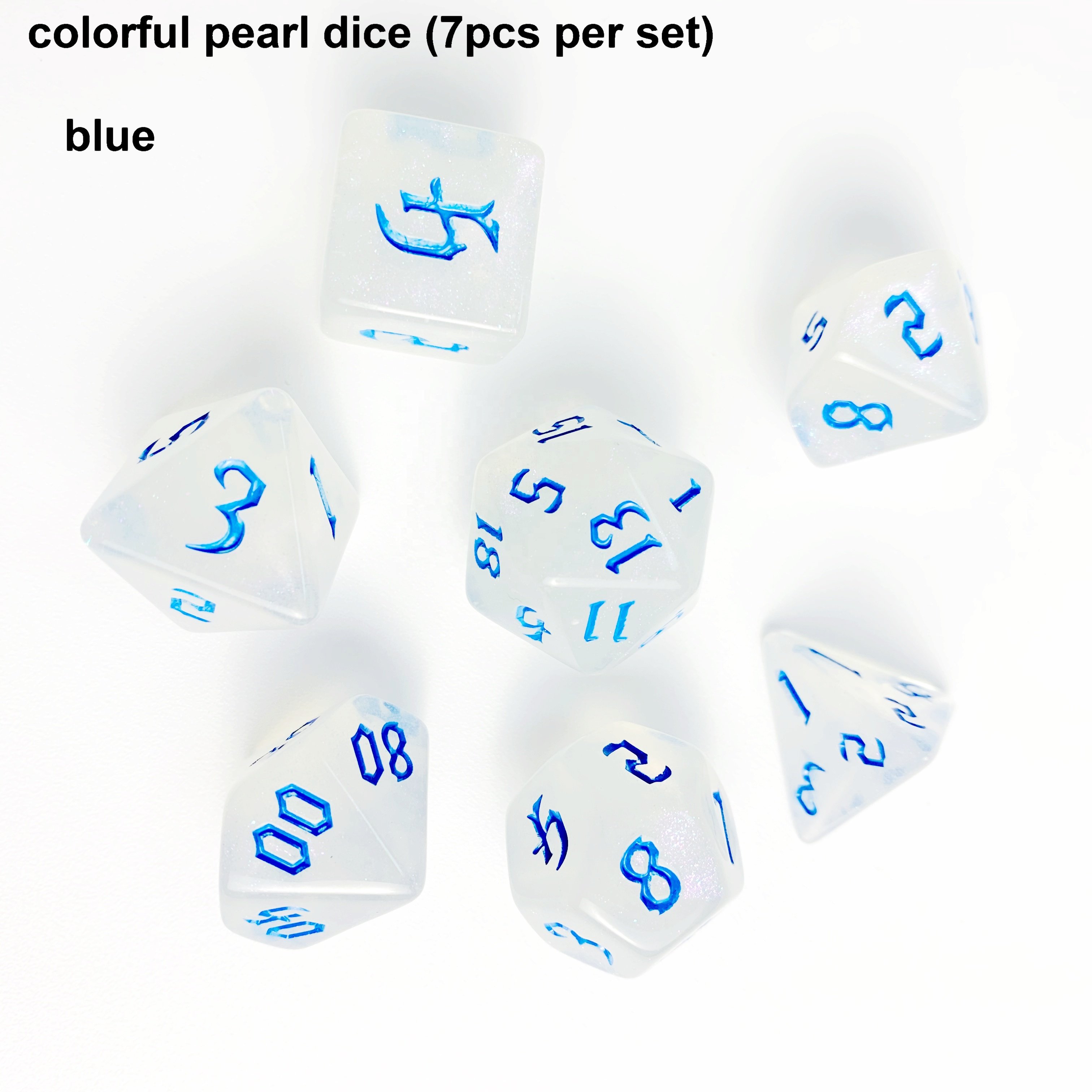 colorful pearl colors DND PRTG Dungeons and Dragons PMMA custom polyhedral 7pcs per set plastic dices