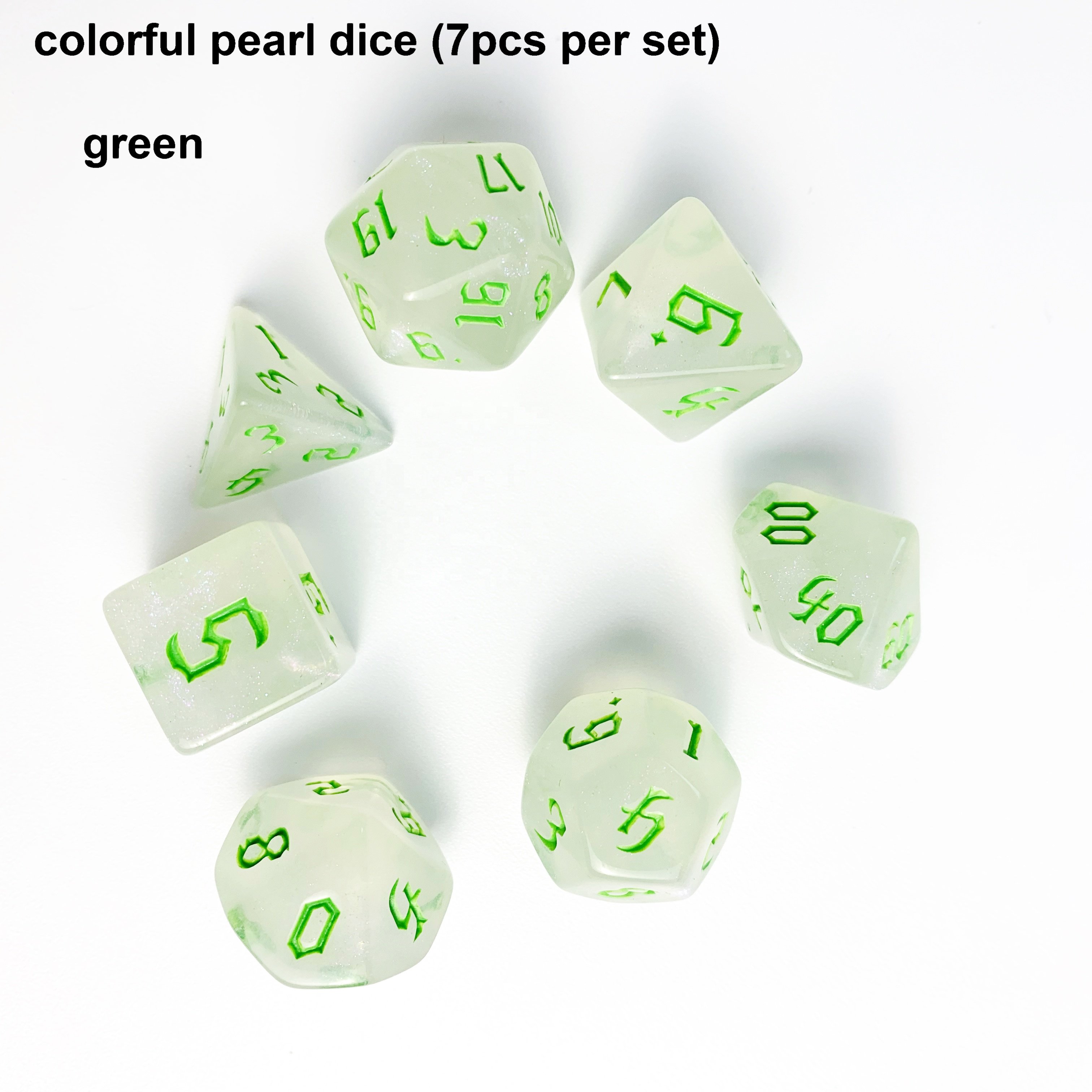 colorful pearl colors DND PRTG Dungeons and Dragons PMMA custom polyhedral 7pcs per set plastic dices