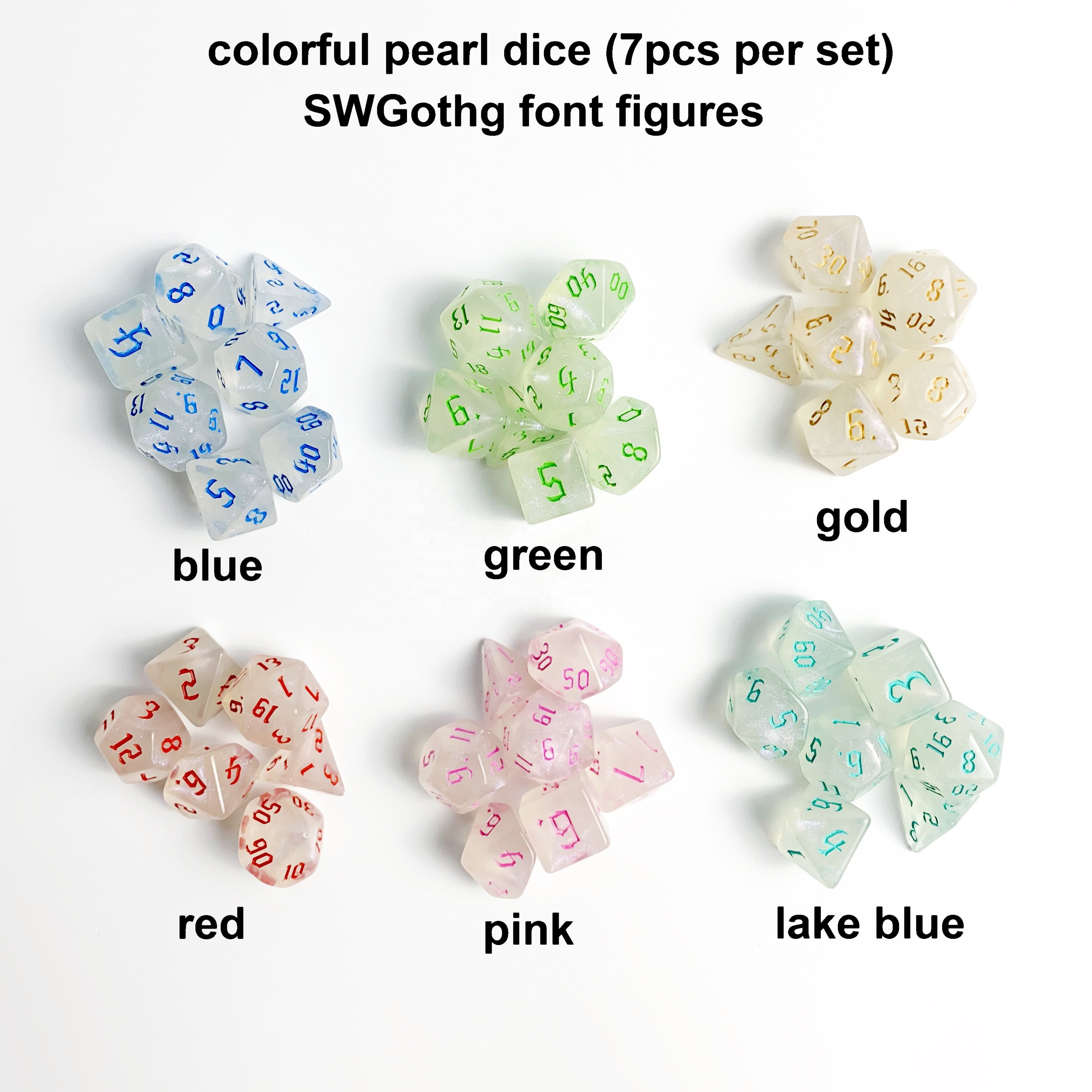 colorful pearl colors DND PRTG Dungeons and Dragons PMMA custom polyhedral 7pcs per set plastic dices