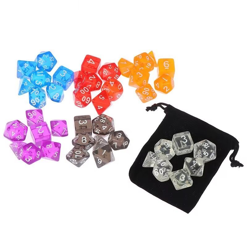 High Quality Transparent Glitter Acrylic DND Dice Set Factory Direct Polyhedral Dungeons and Dragons RPG Board Game Dice