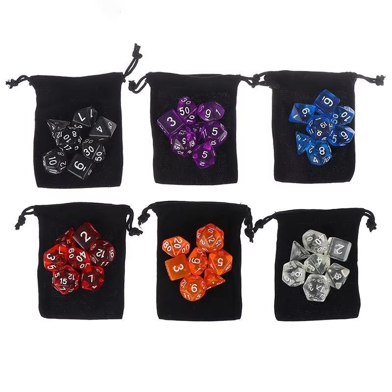 High Quality Transparent Glitter Acrylic DND Dice Set Factory Direct Polyhedral Dungeons and Dragons RPG Board Game Dice