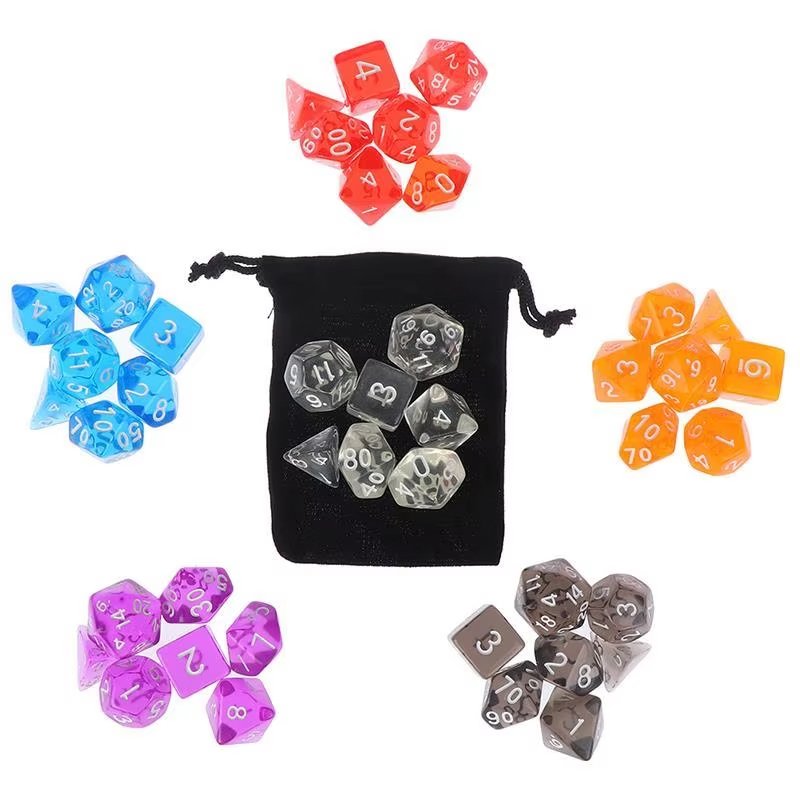 High Quality Transparent Glitter Acrylic DND Dice Set Factory Direct Polyhedral Dungeons and Dragons RPG Board Game Dice