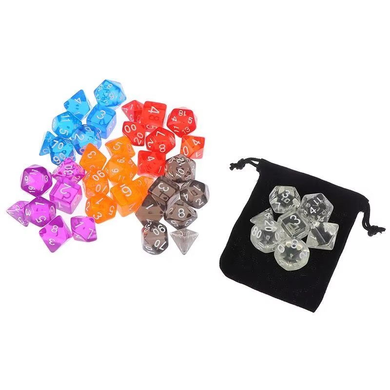 High Quality Transparent Glitter Acrylic DND Dice Set Factory Direct Polyhedral Dungeons and Dragons RPG Board Game Dice
