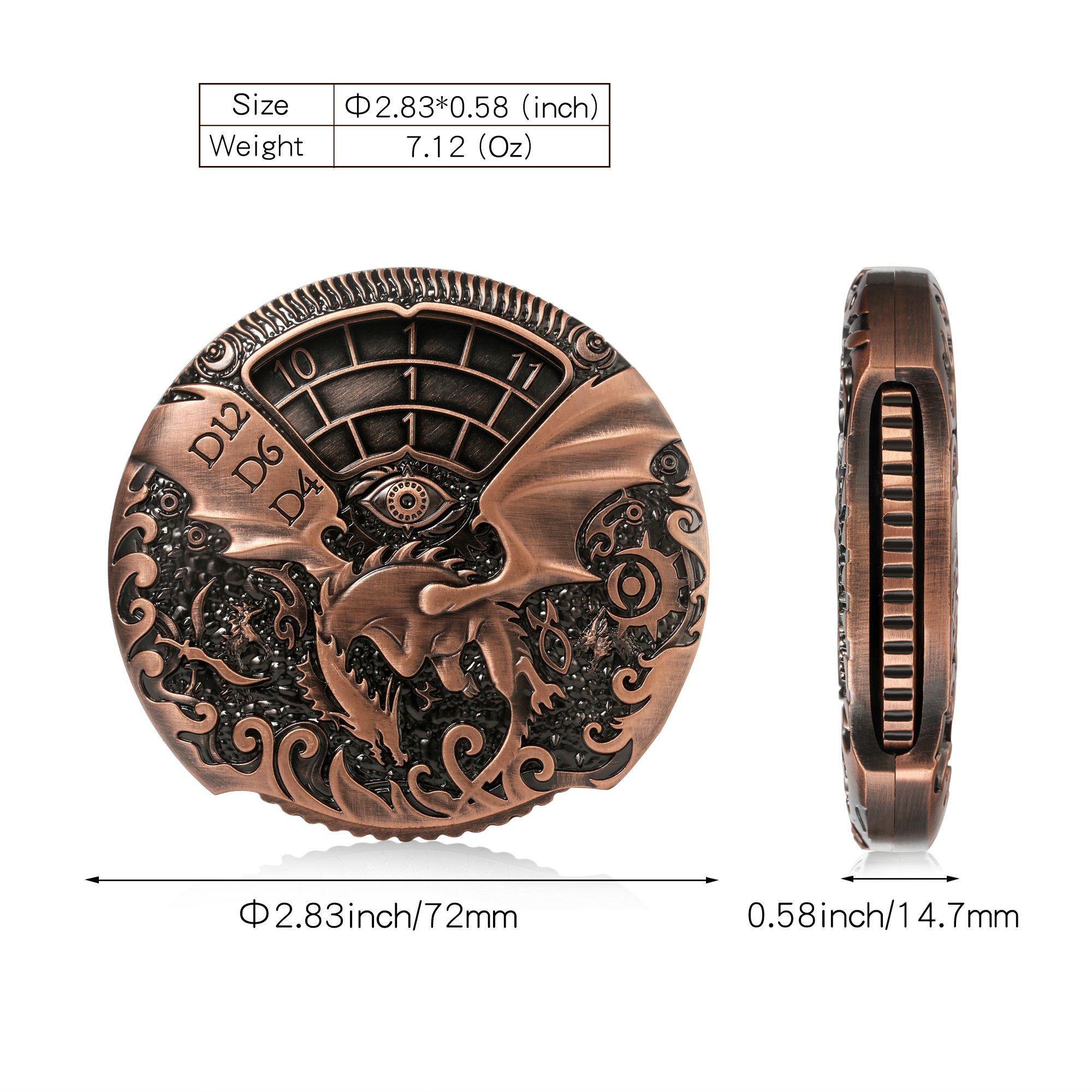 7-in-1 Spinner DND Dice Set Unique Rotating D&D Dice Metal Cool Rotating Dragon and Dungeon Dice Set for RPG Role Playing Game