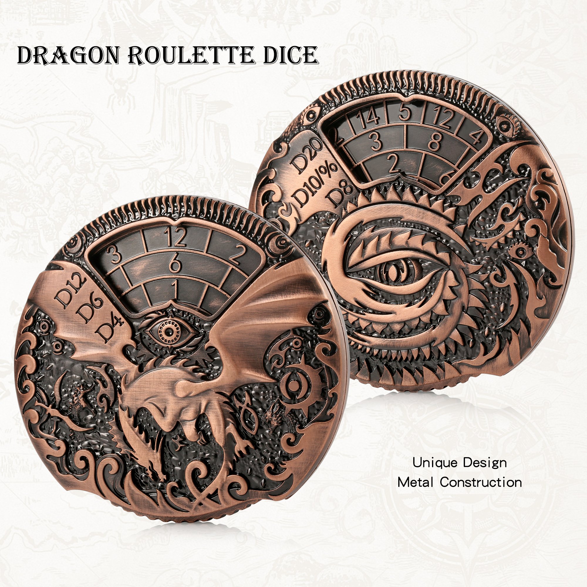 7-in-1 Spinner DND Dice Set Unique Rotating D&D Dice Metal Cool Rotating Dragon and Dungeon Dice Set for RPG Role Playing Game