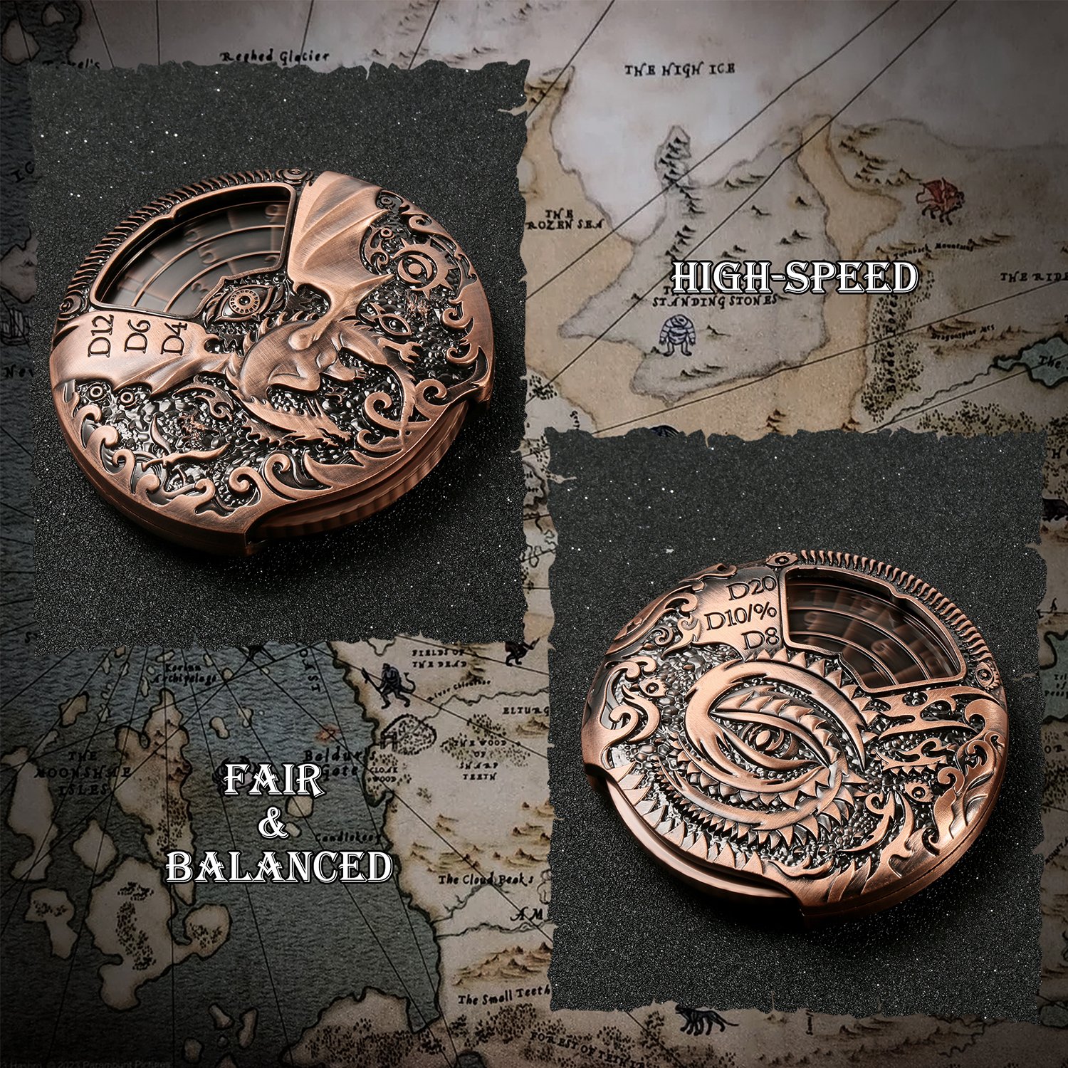 7-in-1 Spinner DND Dice Set Unique Rotating D&D Dice Metal Cool Rotating Dragon and Dungeon Dice Set for RPG Role Playing Game