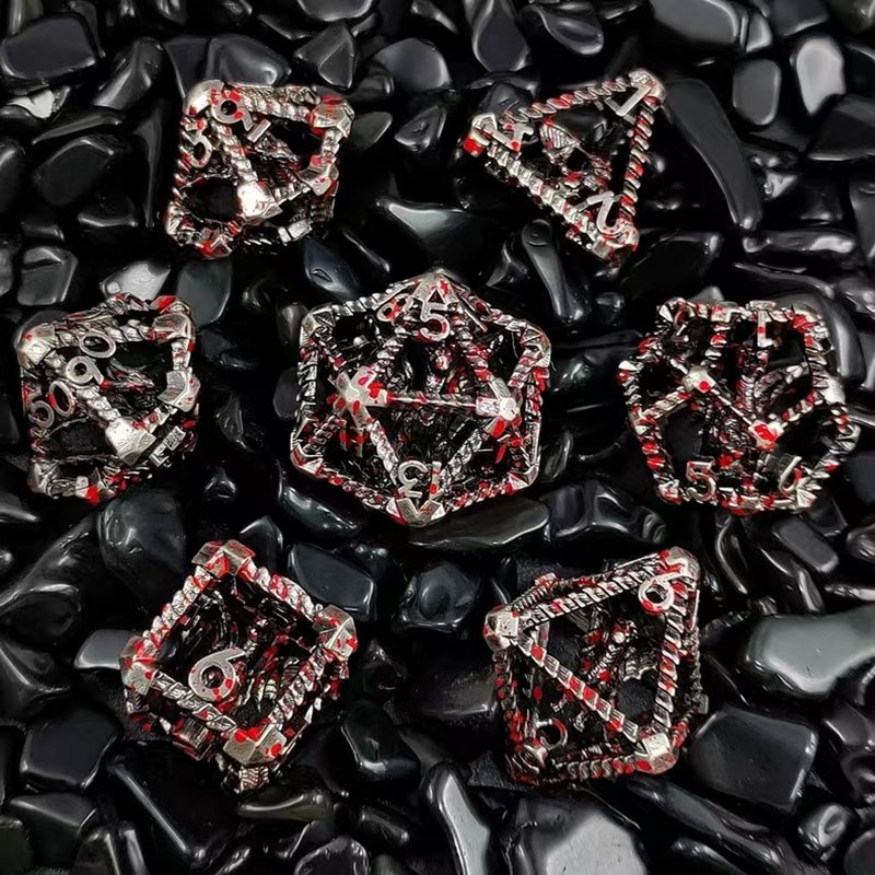 Mini Planet Wholesale RPG Board Games 3D Polyhedral Dragon Metal Dice Set Handmade Hollow Copper DND MTG Dice with Custom Logo
