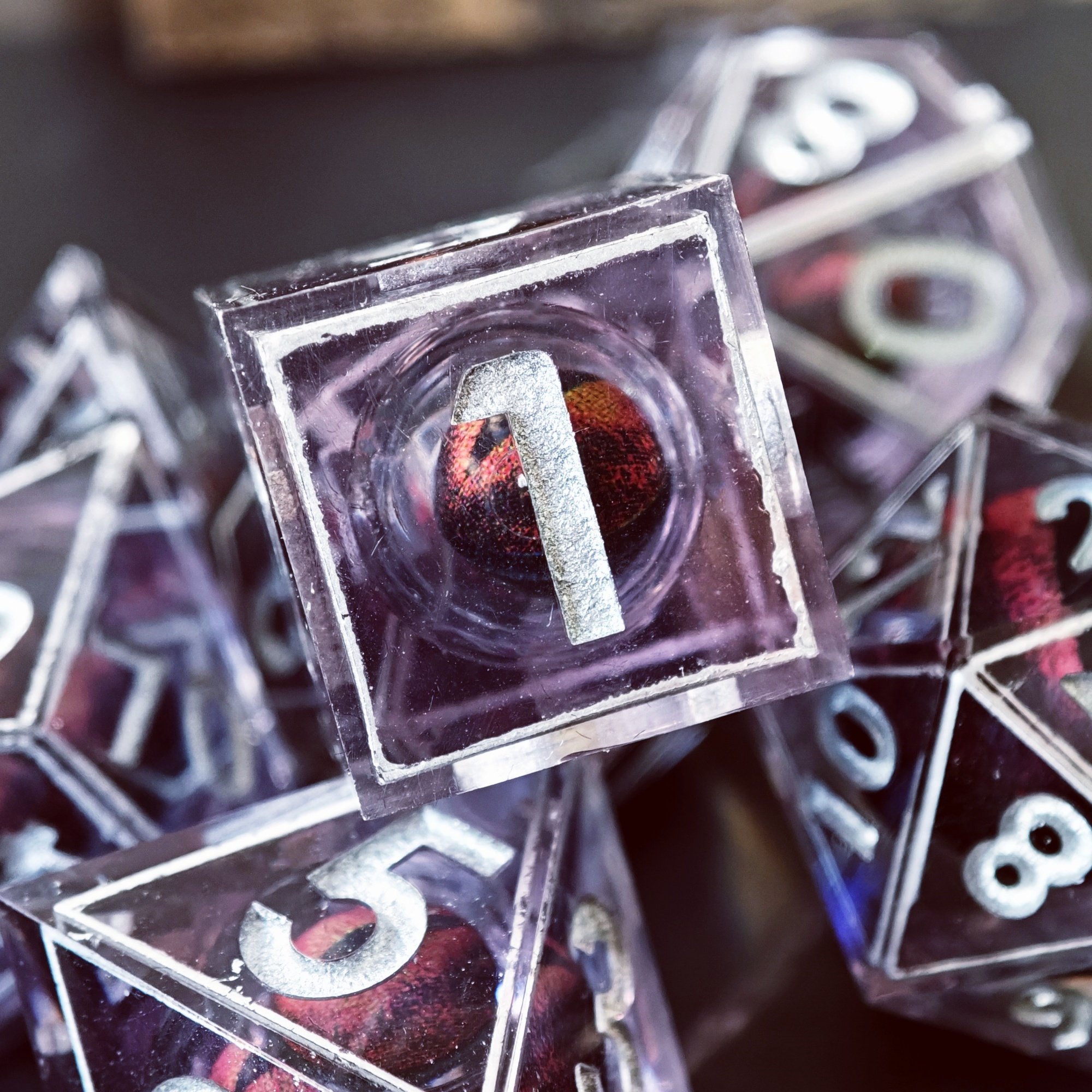 MINI PLANET DND Dice Set Red Dragon Eye Liquid Core Dice RPG Dungeons&Dragons Wholesale Custom Handmade Polyhedral Resin Dice