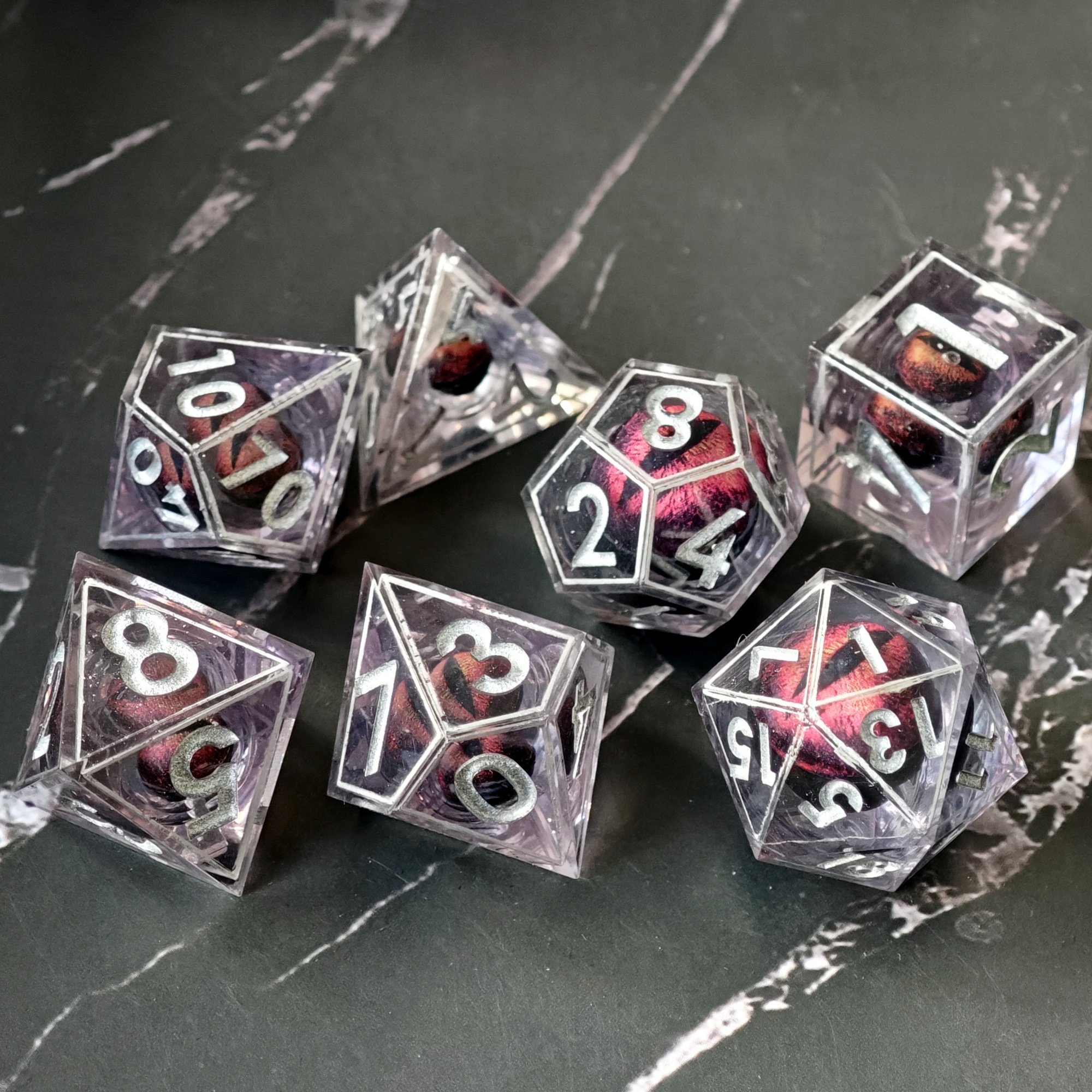 MINI PLANET DND Dice Set Red Dragon Eye Liquid Core Dice RPG Dungeons&Dragons Wholesale Custom Handmade Polyhedral Resin Dice