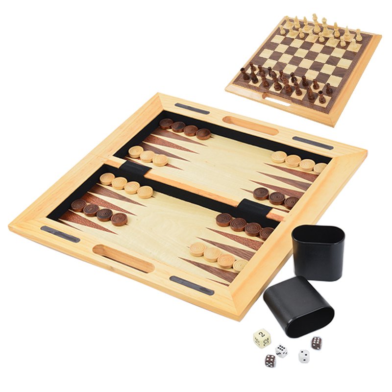 Backgammon Set by Classic 14" Folding Wooden Board Game with 30 Checkers, Doubling Cube, Dice