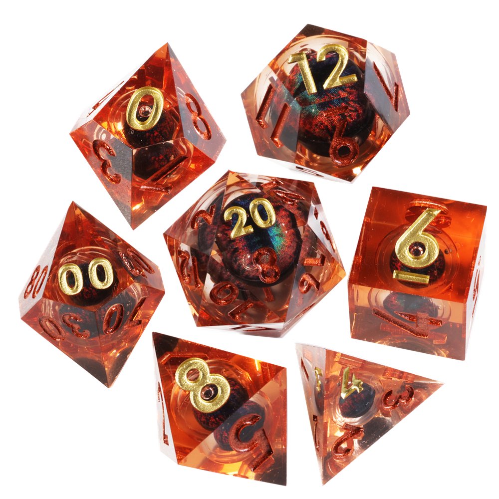MINI PLANET DND Dice Set Orange Dragon Eye Liquid Core Dice RPG Dungeons&Dragons Wholesale Custom Handmade Polyhedral Resin Dice