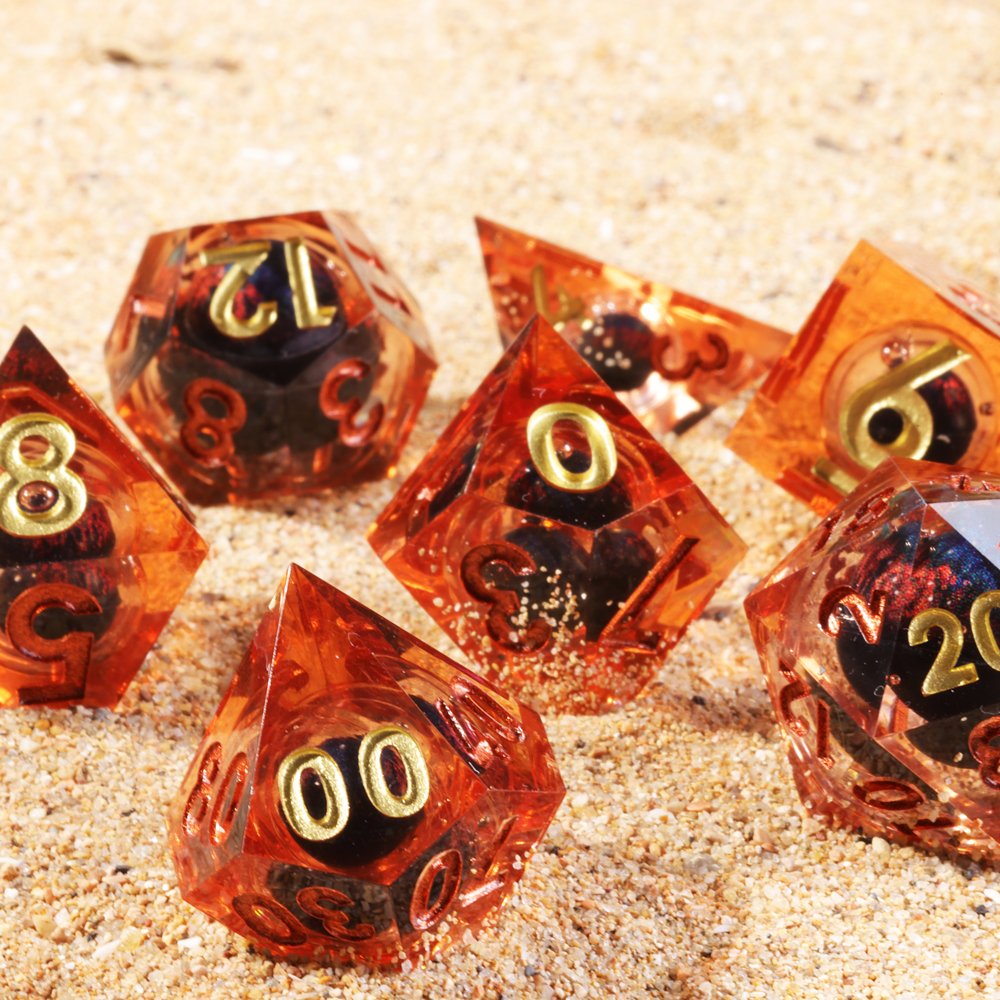 MINI PLANET DND Dice Set Orange Dragon Eye Liquid Core Dice RPG Dungeons&Dragons Wholesale Custom Handmade Polyhedral Resin Dice